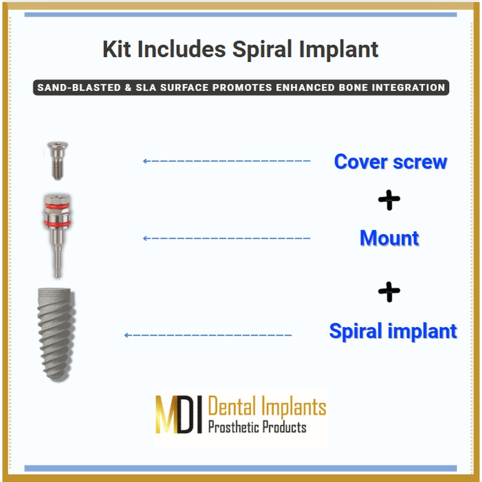 Spiral Dental Fixture | Internal Hex 2.42mm | Titanium Grade 5 SLA | MDI Dental