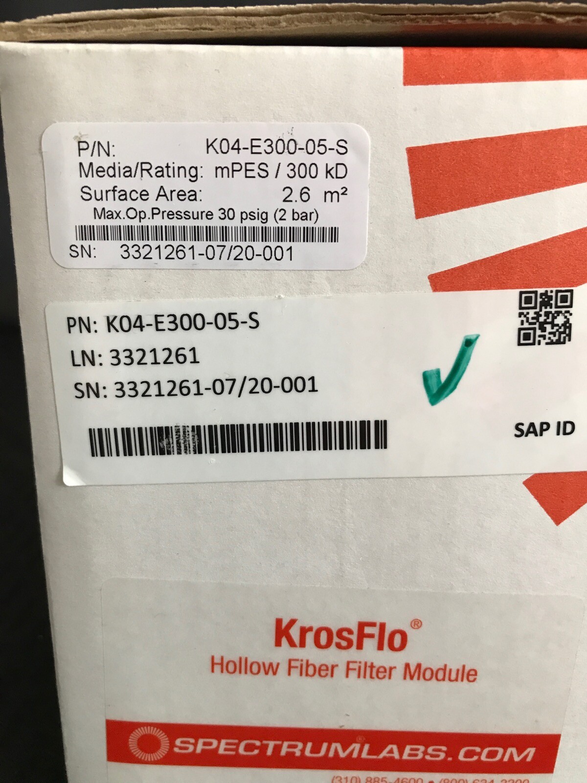 REPLIGEN KrosFlo Hollow Fiber Filter Module 41.5cm 300kD 0.5mm mPES K04-E300-05S