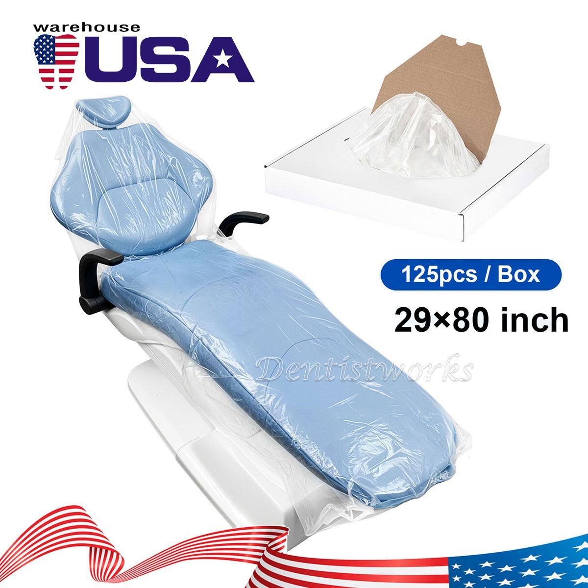 Dental Disposable Full Chair Covers Sleeves Clear Plastic 29″x80″ 125 Pcs