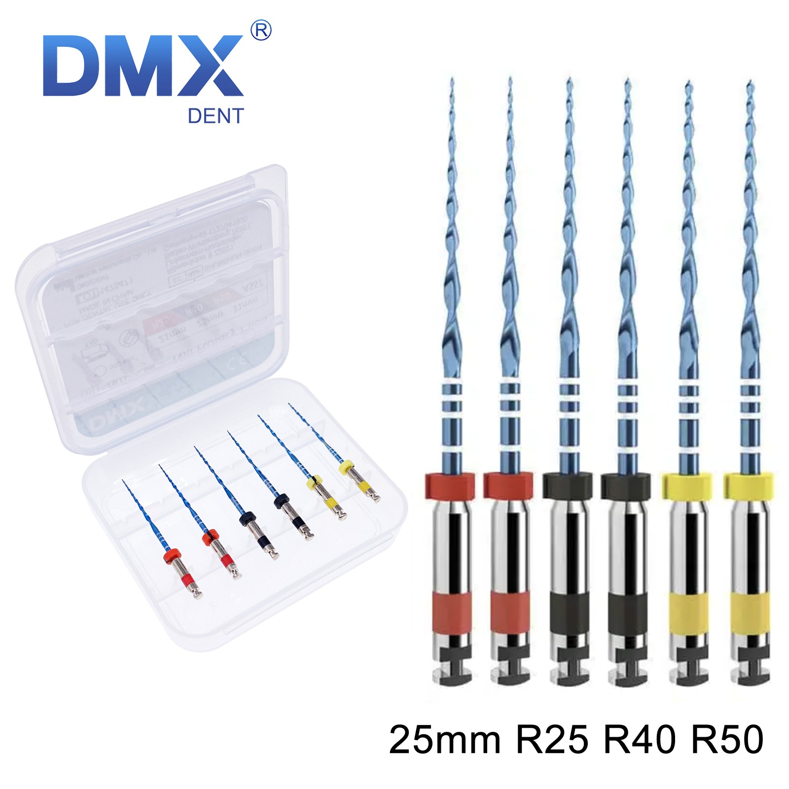 DMXDENT Dental Blue Rotary Endodontic Files Heat Activated R25 R40 R50 21/25mm