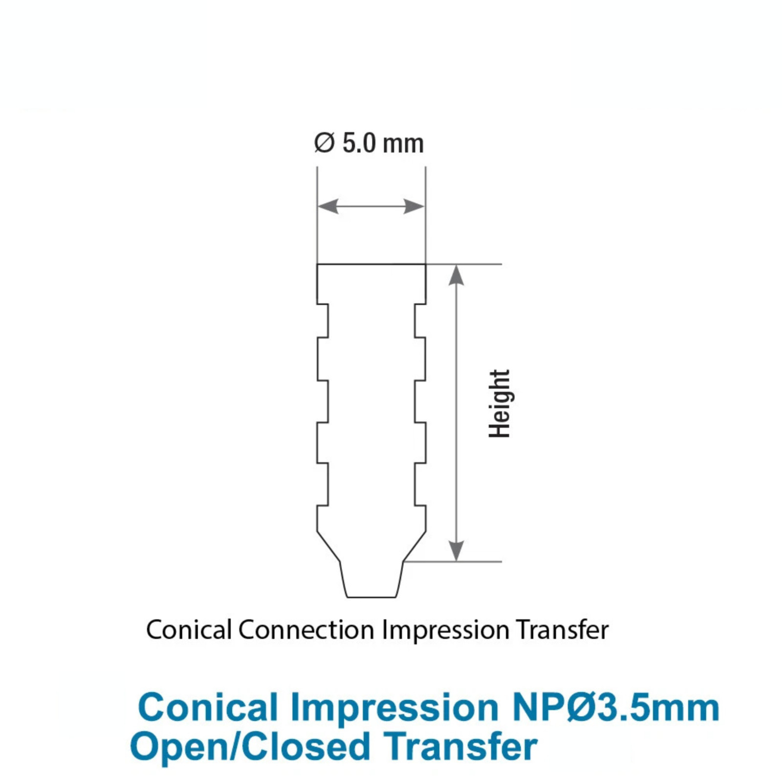1x DSI Dental Conical Impression Narrow Platform NP Ø3.5mm Open Closed Transfer