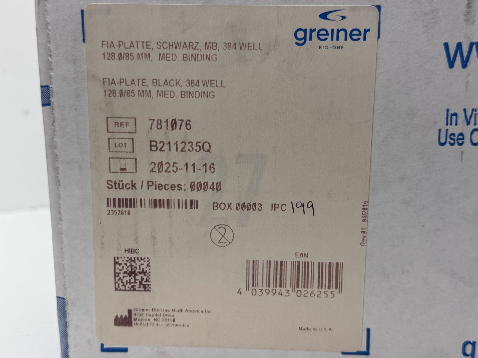 (Case of 40) Greiner Bio-One 781076 FIA-Plate Black 384-Well Microplate EXPIRED