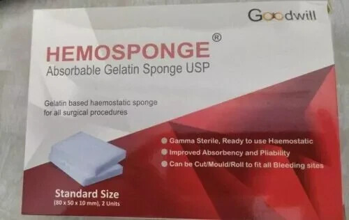 Absorbable STERILE Haemostatic Gelatin Sponge 80mm Gelfoam Hemocollagene