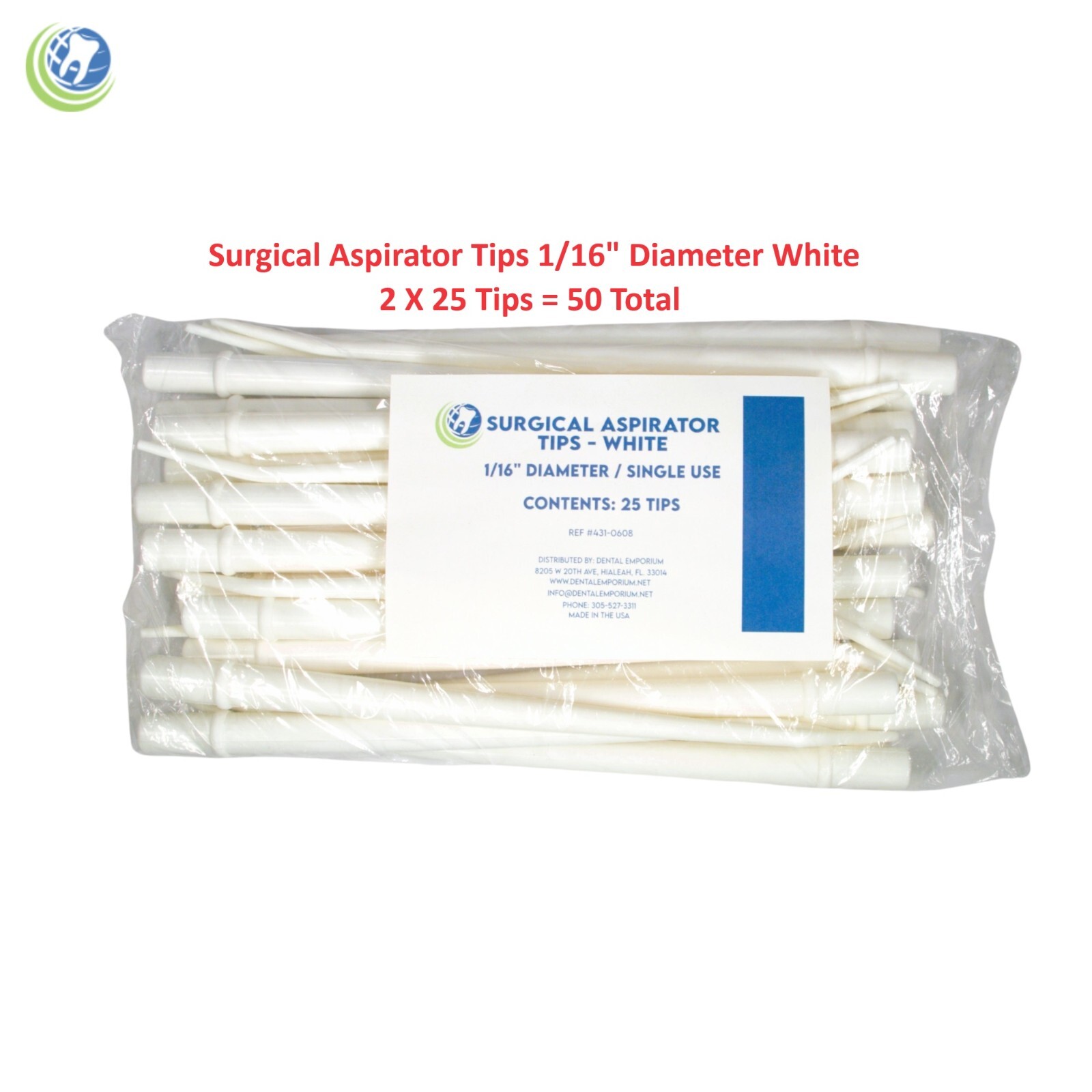 2 X Dental Surgical Aspirator Suction Cannula Tips 1/16″ Diameter Type I 25/Bag
