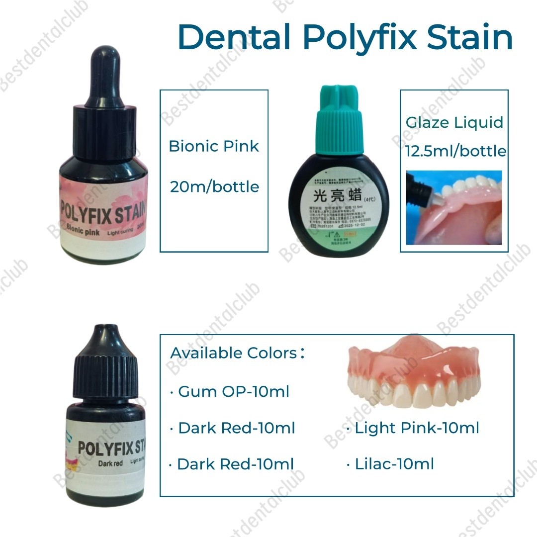 Dental Polyfix Stain Gum Light Curing 3D Printed Dentures Resin Staining ﻿