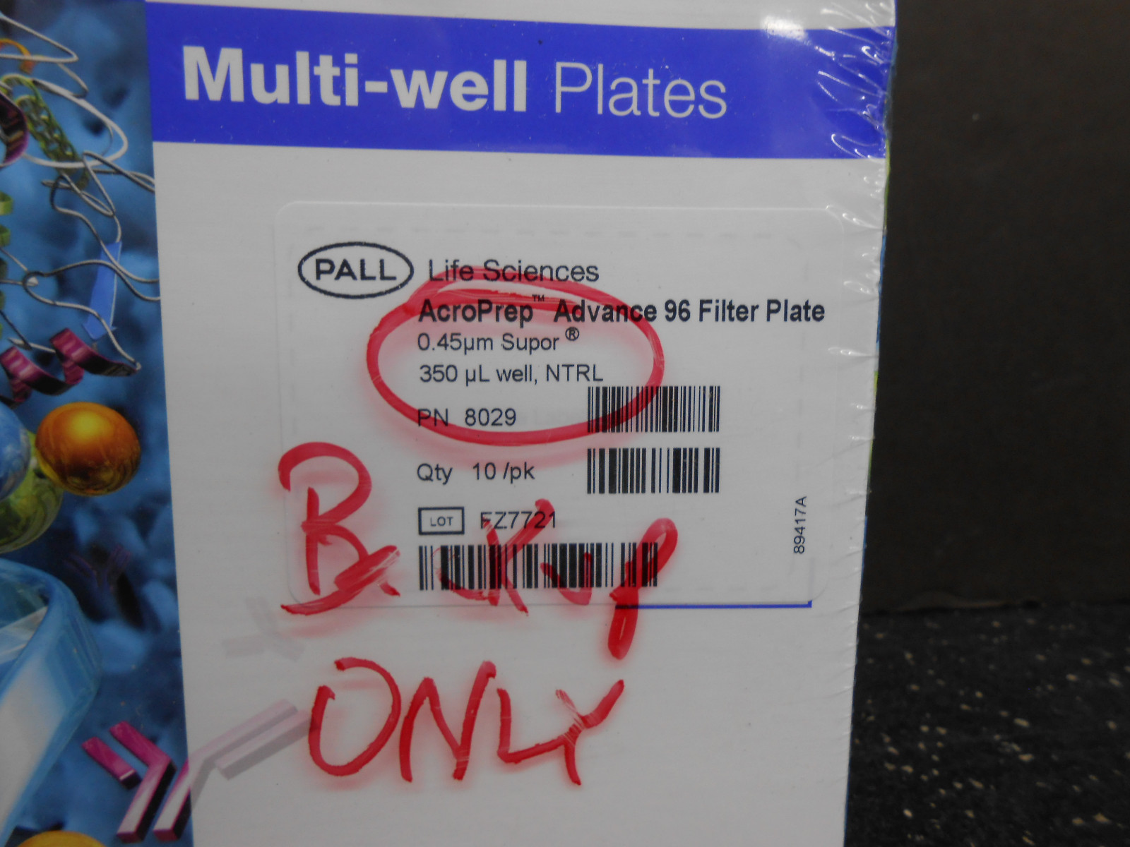 PALL 8029 LIFE SCIENCES ACROPREP ADVANCE 96 FILTER PLATE 0.45m SUPOR 350µL WELL
