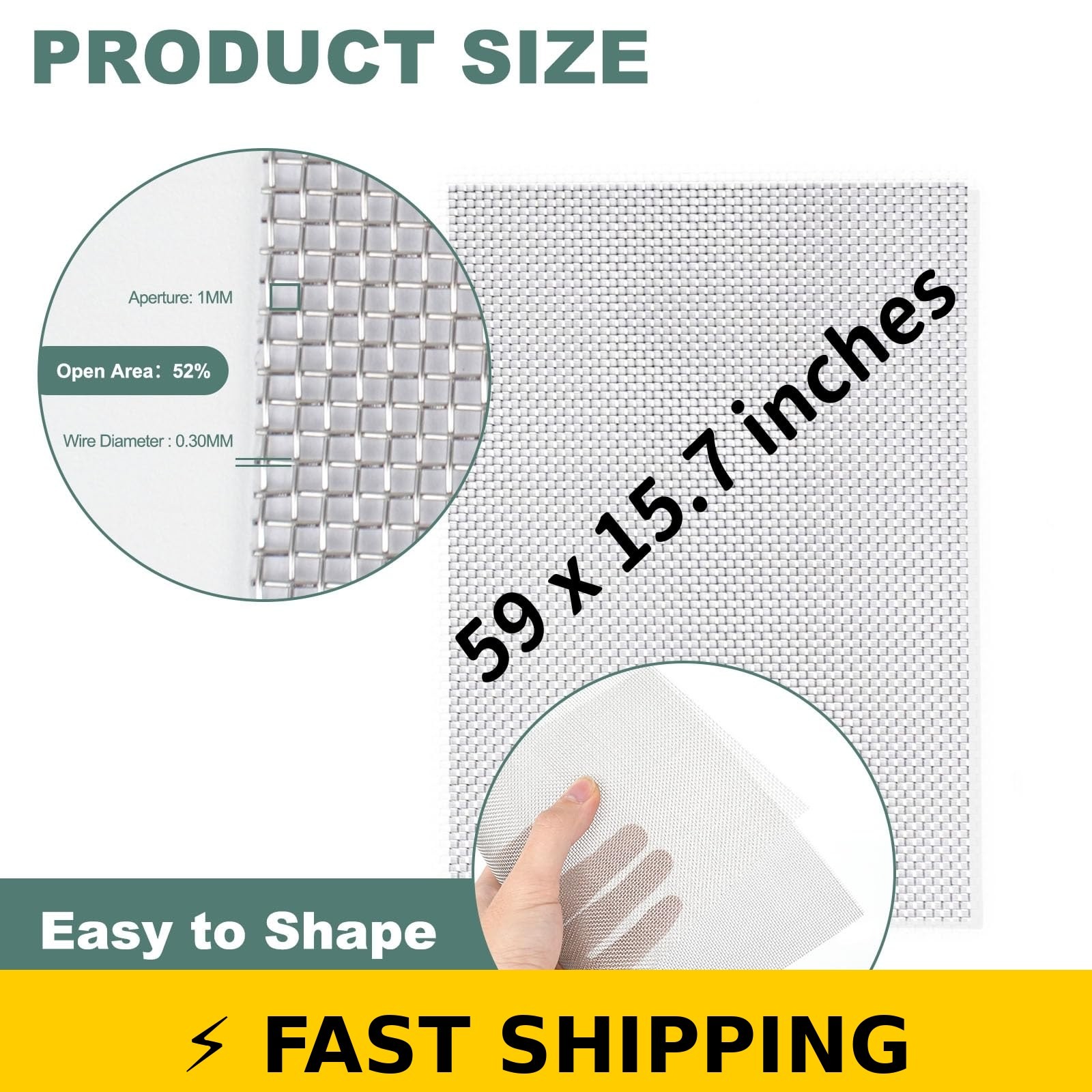 CHAYUFUN 304 Stainless Steel Wire Mesh Screen 15.7 x 59 Inches