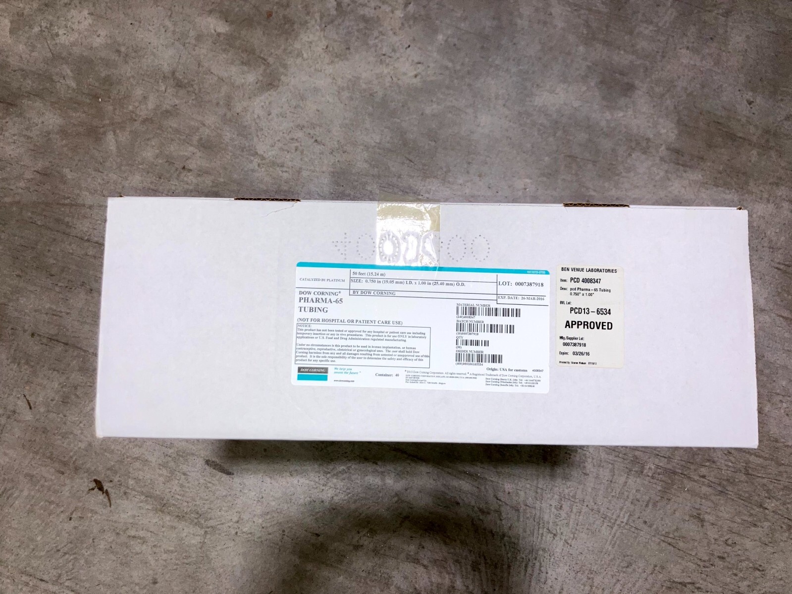 Dow Corning Pharma-65 Tubing 50ft 3/4″(0.750″/19.05mm) ID 1″(25.40mm) OD