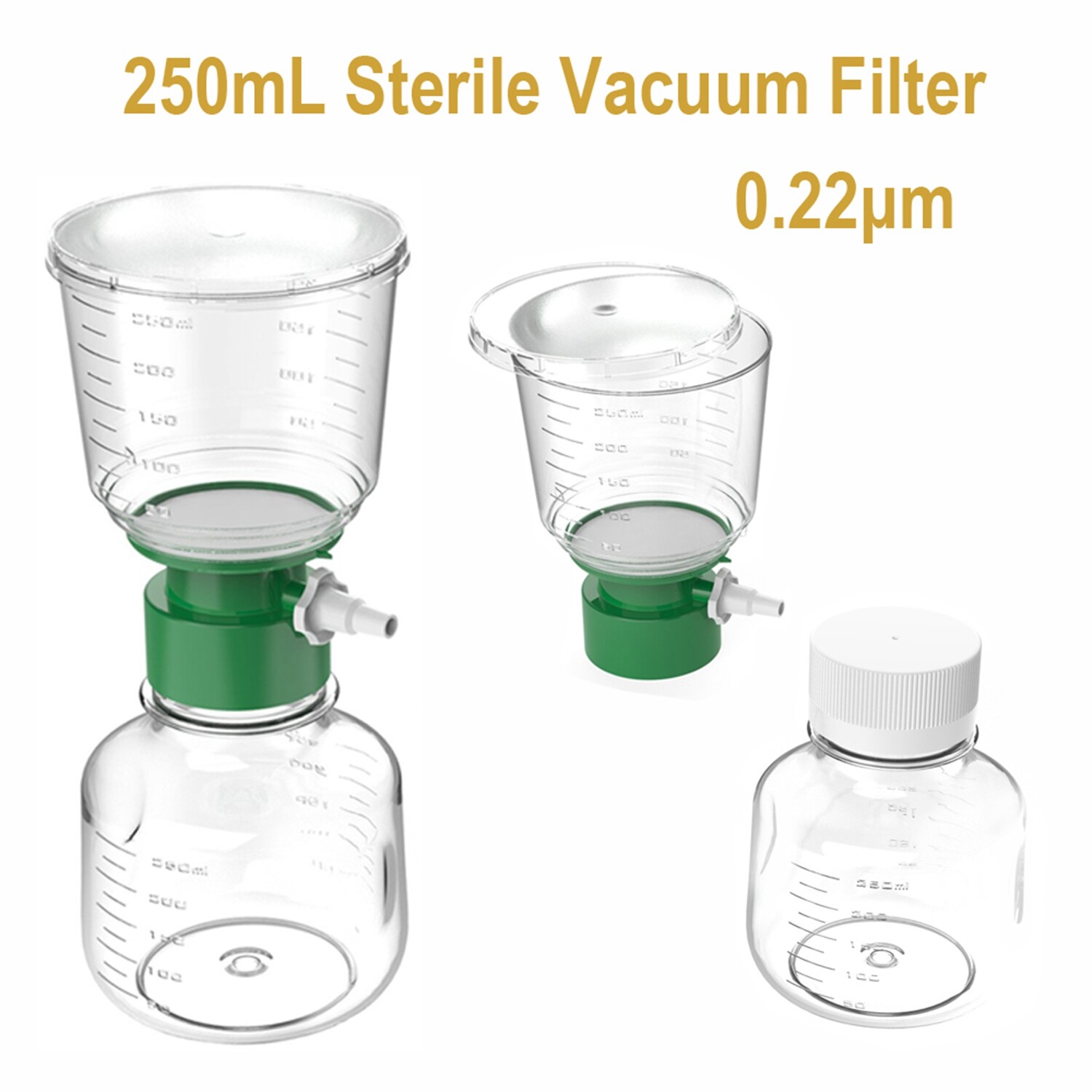 4pack Sterile Vacuum Filter Bottle Top Filter Units 250ml 0.22μm PES Membrane