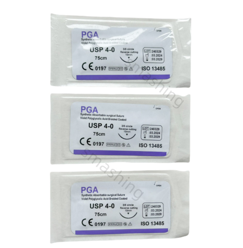 100Pc Absorbable Dental Oral Surgical Suture Violet PGA 4-0 75cm 3/8 Reverse Cut