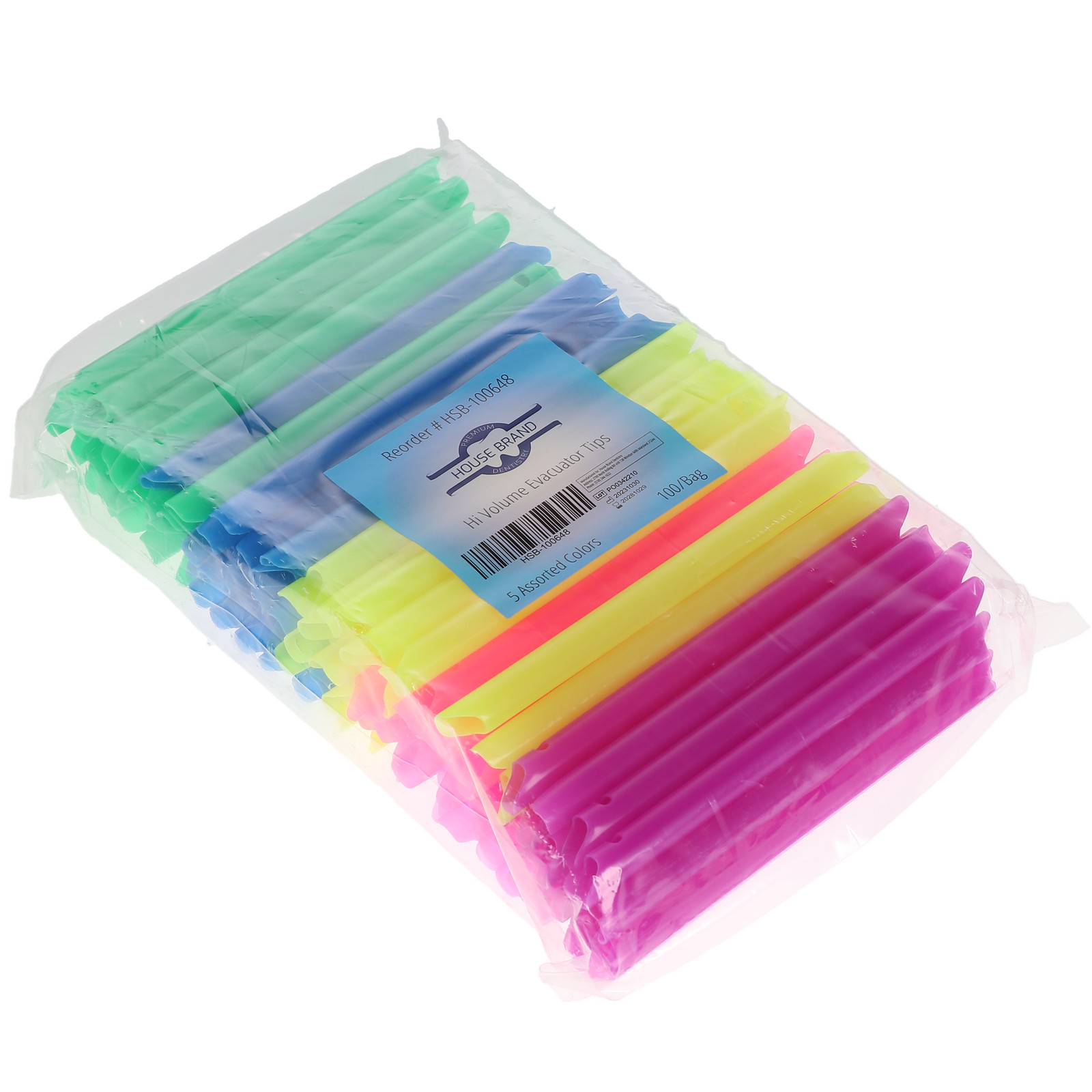 House Brand Dentistry 100648 HSB Hi Volume Evacuator Tips HVE 5 Colors 100/Pk