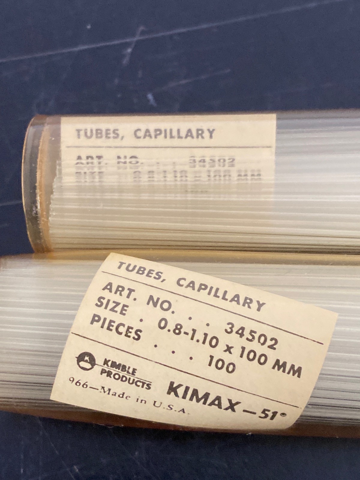 (200) KIMBLE 100mm Melting Point Capillary Tubes Open At Both Ends 34502-99
