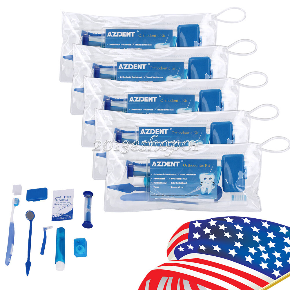 100 kits Ortho Dental Tooth brush Tie Interdental brush Floss Oral Care Kit Blue
