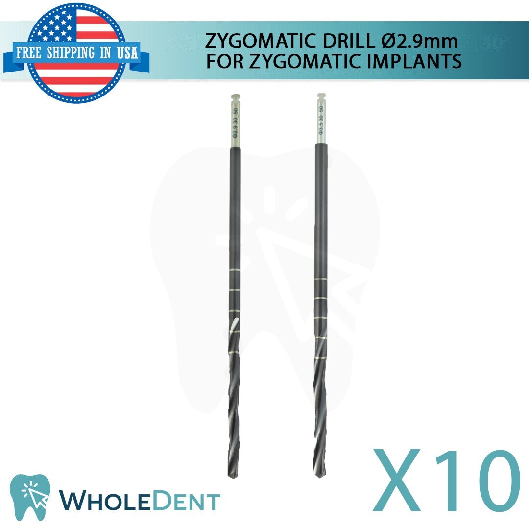 10X Zygomatic Drill Ø2.9mm 54.0mm/81.0 L (Diamond-Like Carbon) coating