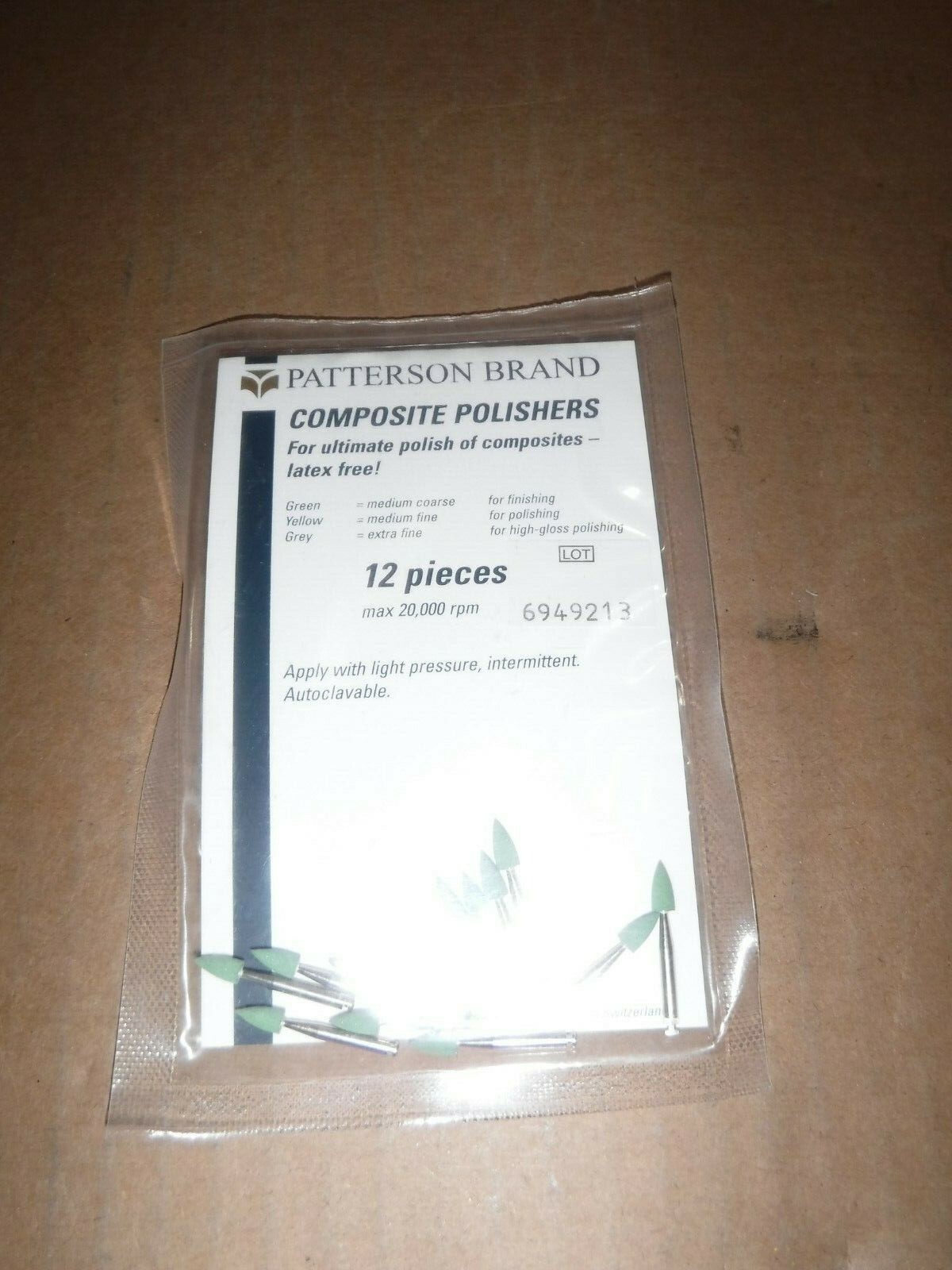 Patterson Composite Polishers Green Latex Free LA Type P892 Point 12Pkg 084-9620