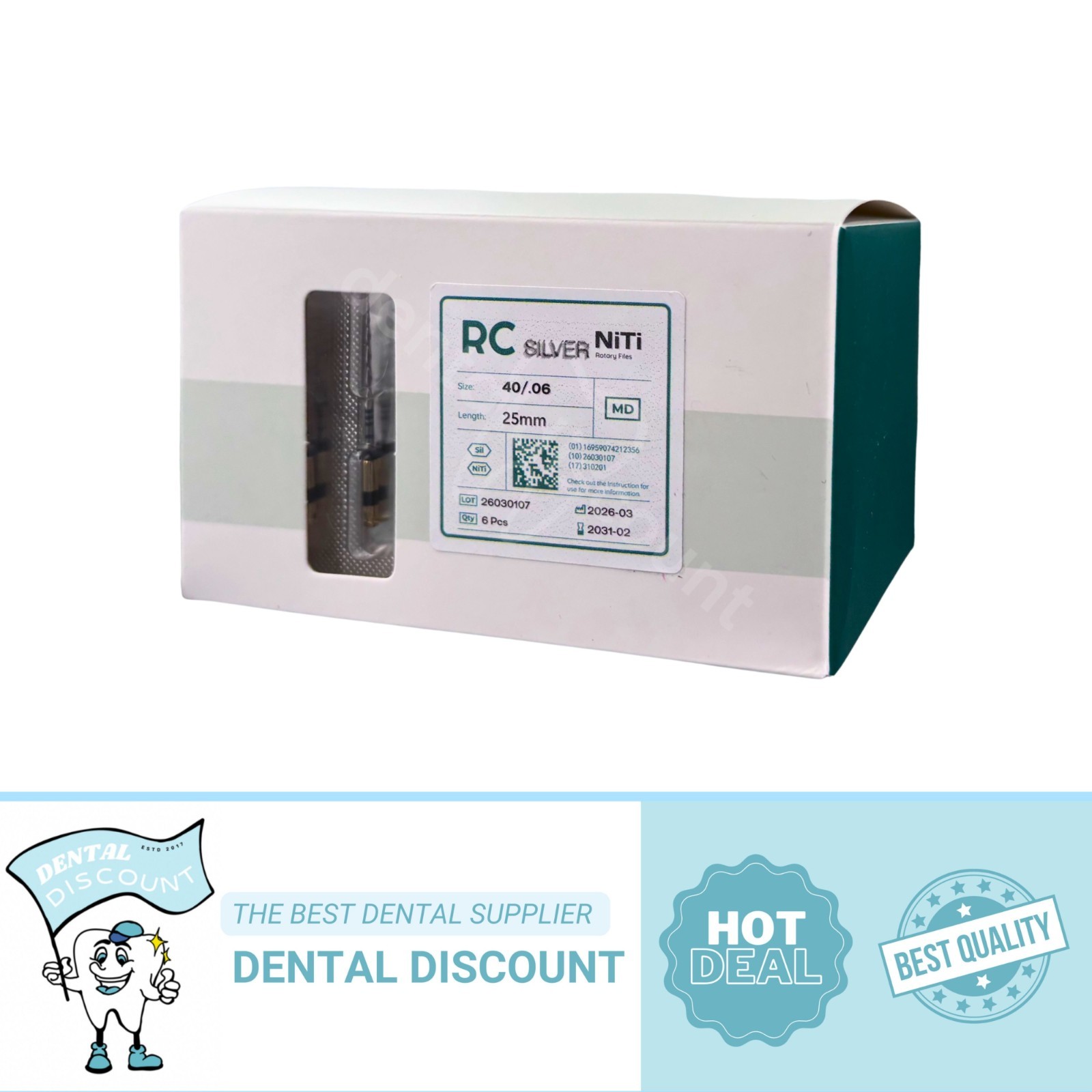 Dental Silver Endodontic Reciprocating NiTi Root Canal Files Rotary 25mm R40 6pc