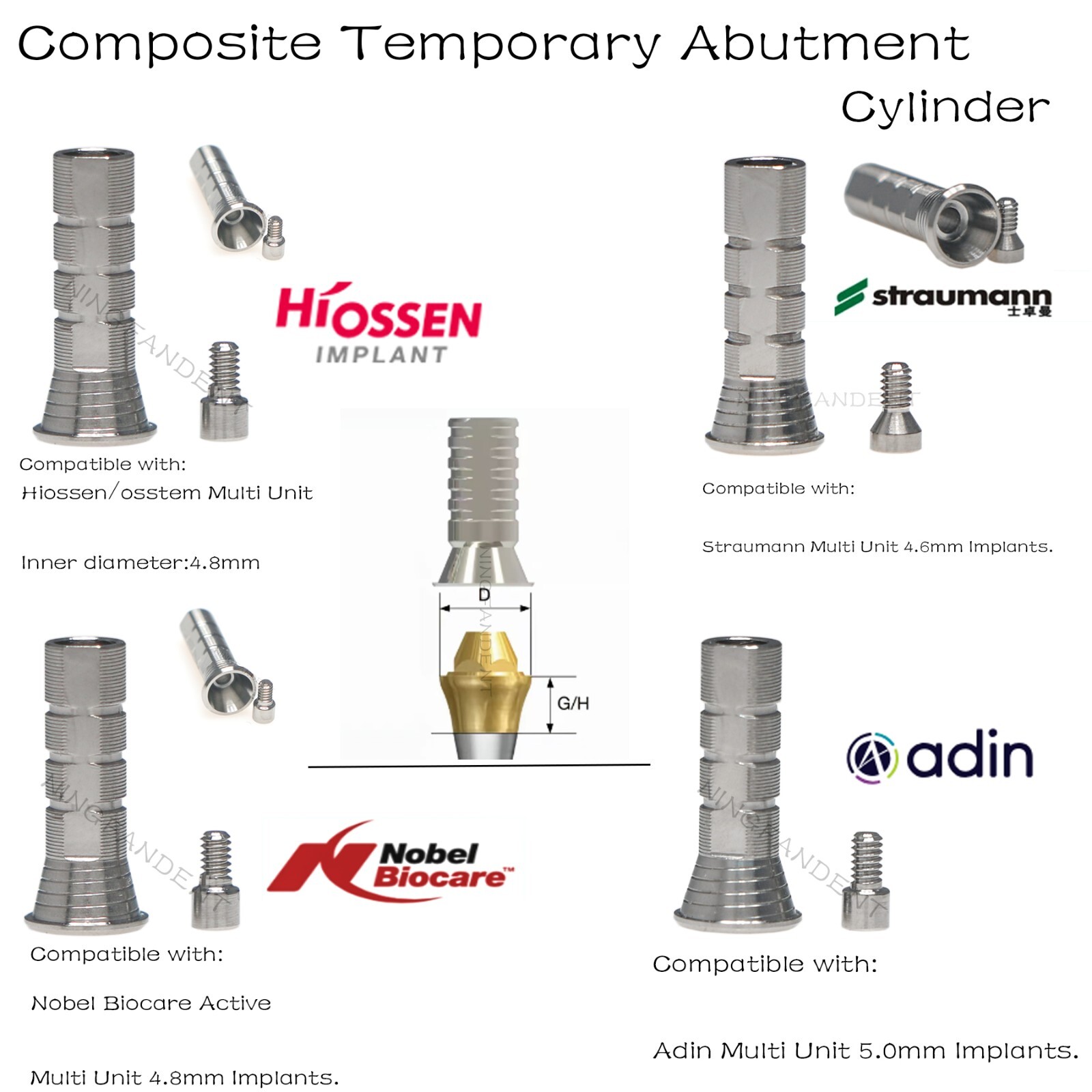 Dental Hiossen/Nobel/Adin Temporary Cylinder Ti fits Multi-unit Abutment