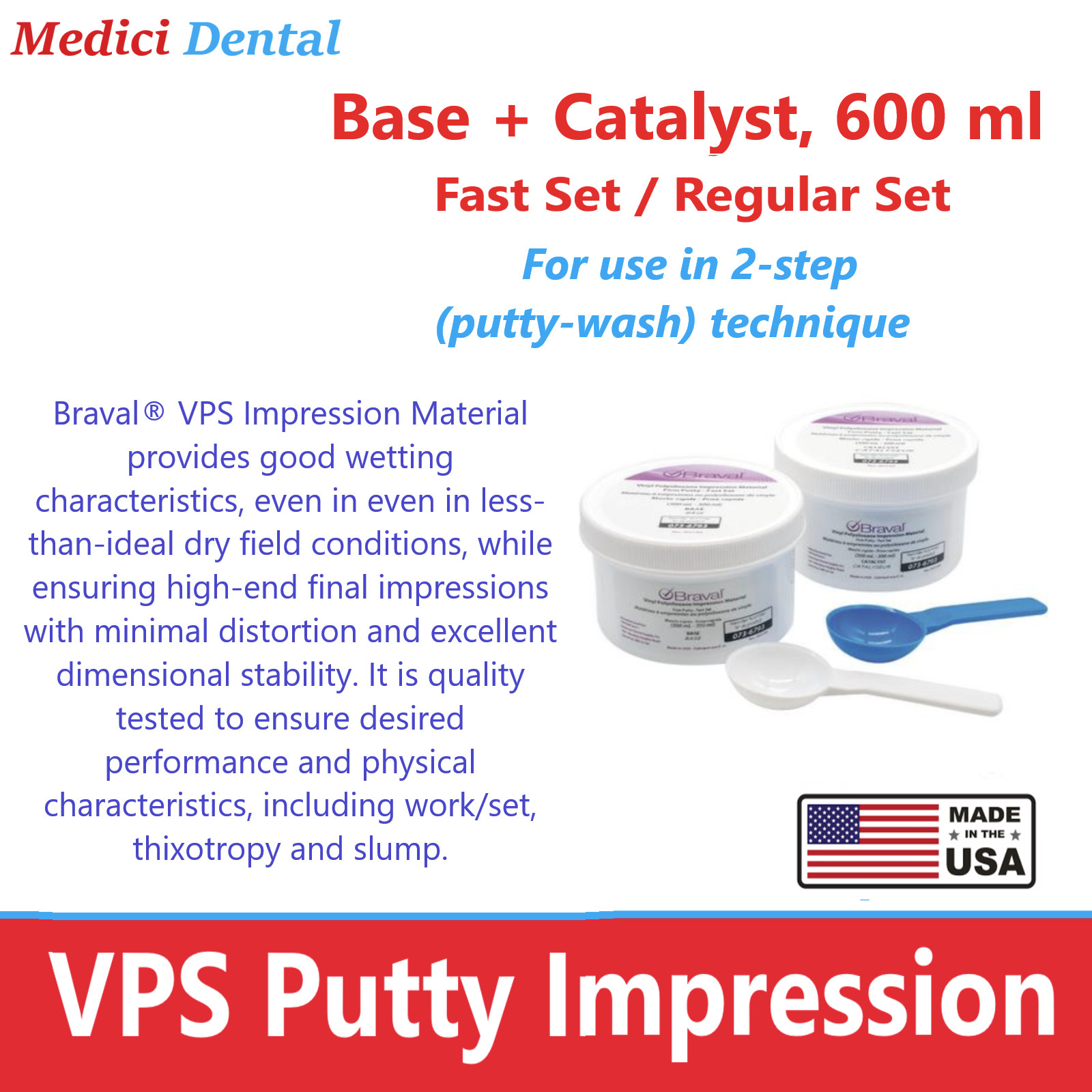 Dental VPS Putty Set VPS Impression Material Base & Catalyst 600 ml, Made in USA