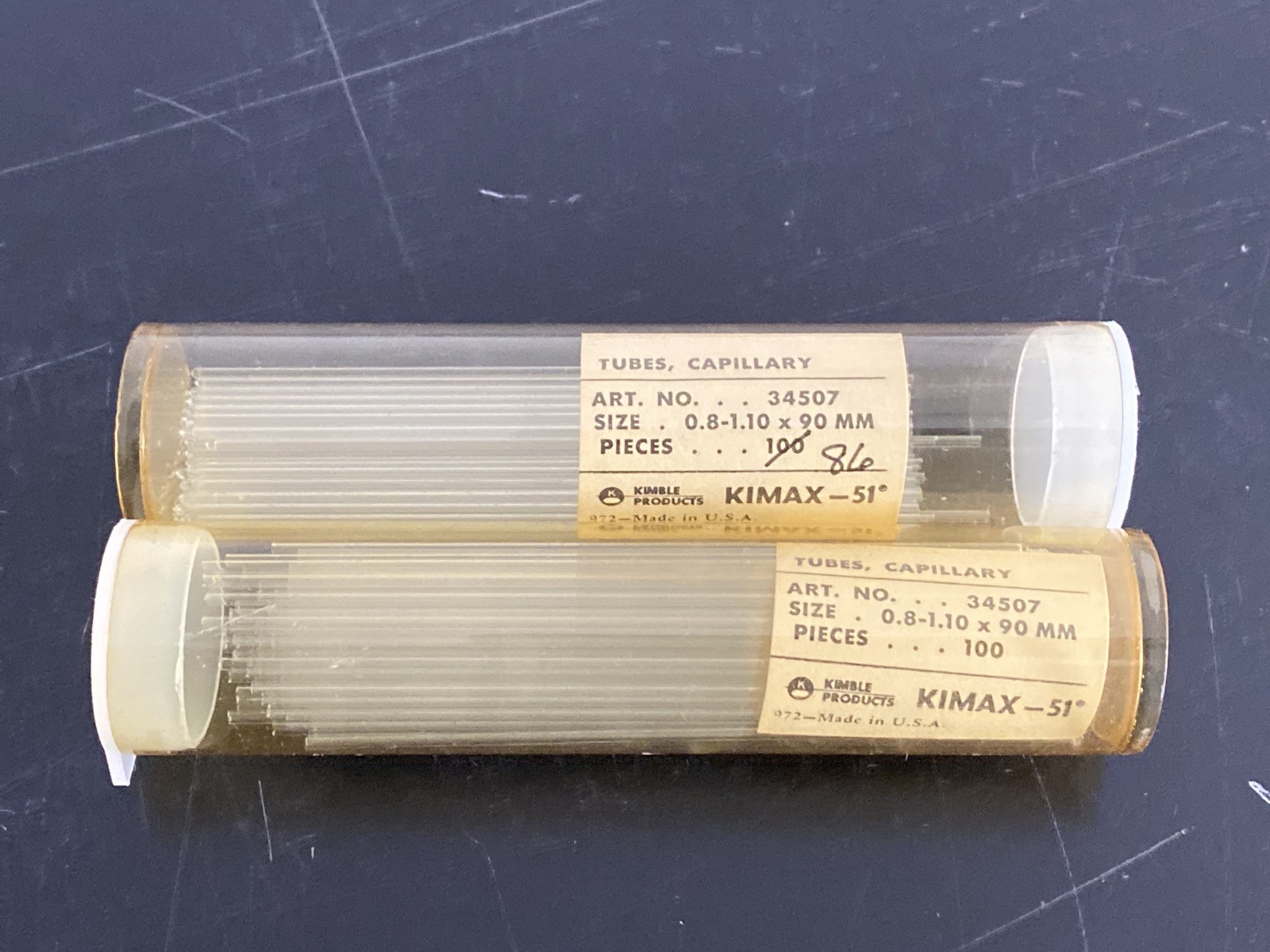(186) KIMBLE 90mm Melting Point Capillary Tubes Sealed At One End 34507-99