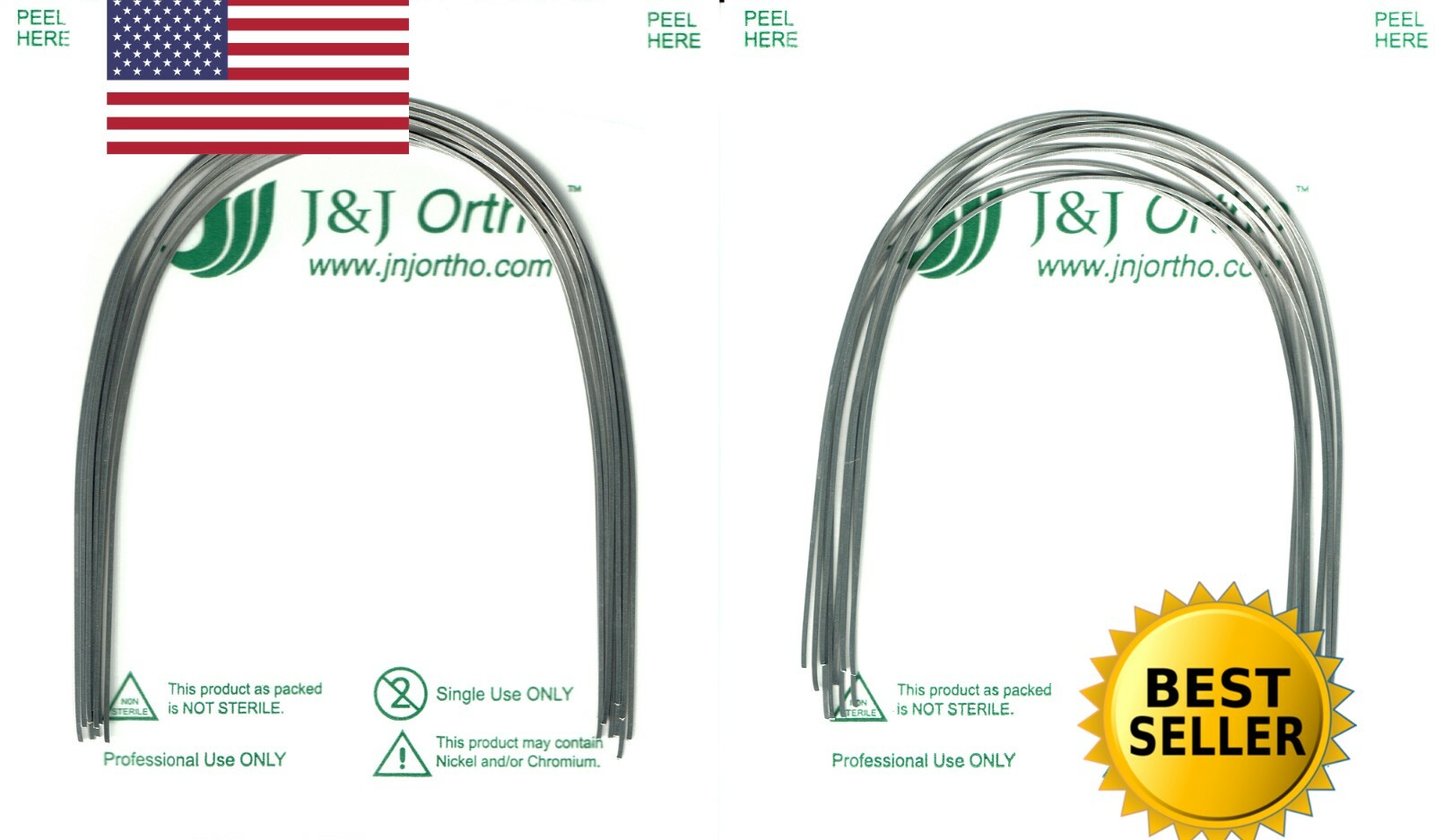 J&J Ortho™ Orthodontic Stainless Steel Arch Wire Natural (10/pk*2 Up/Lo)
