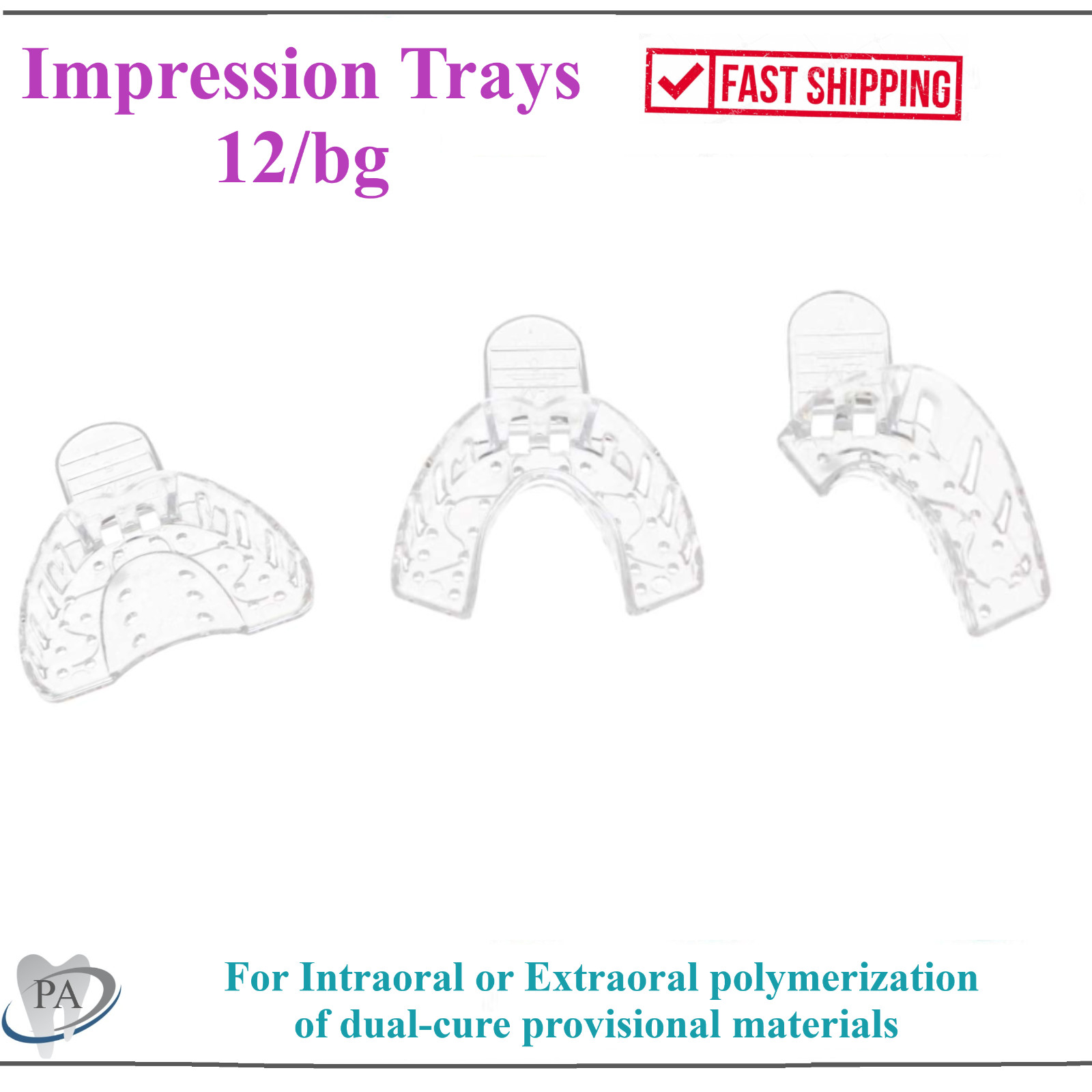 Dental Clear Impression Trays “Excellent Crystal” (CHOOSE SIZE) (1 Bag of 12)