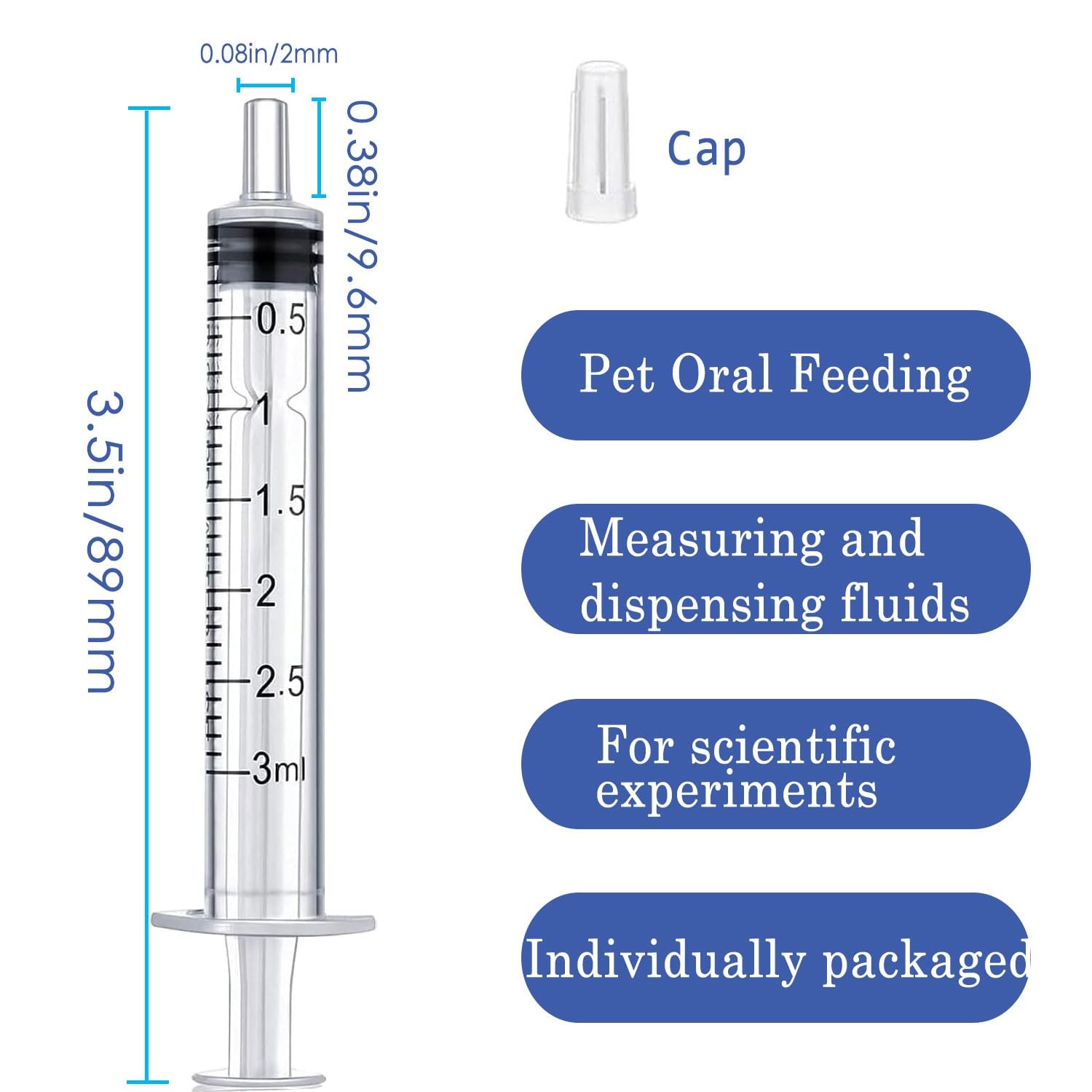 3ml Syringe for Liquid,Syringe Without Needle,Sterile Individually Packed 20pcs.