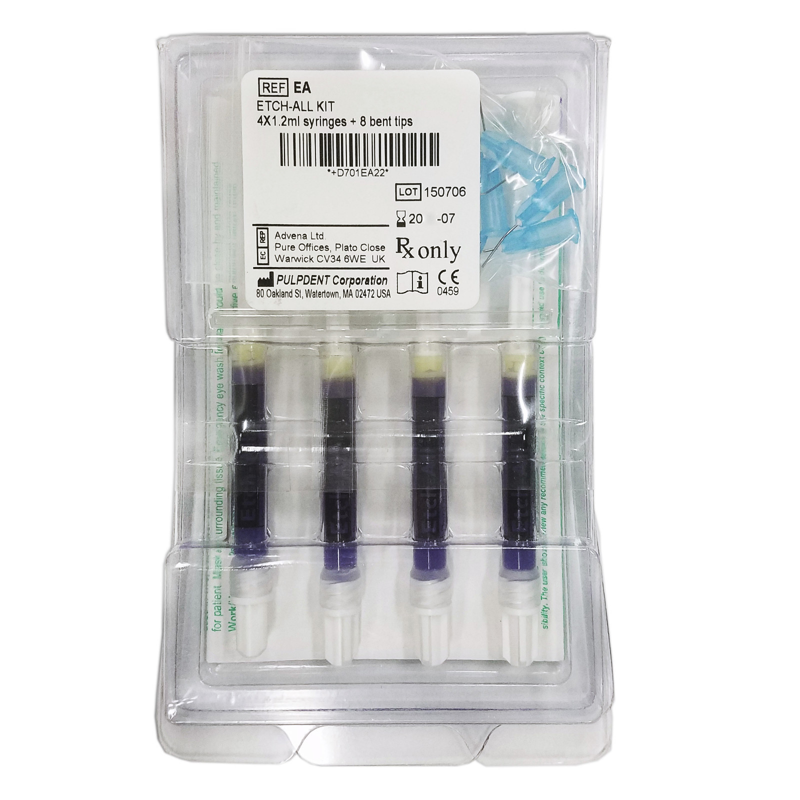 Etch-All Kit 4 x 1.2mL Sryinges 8 Pre Bent Applicator Tips Pulpdent