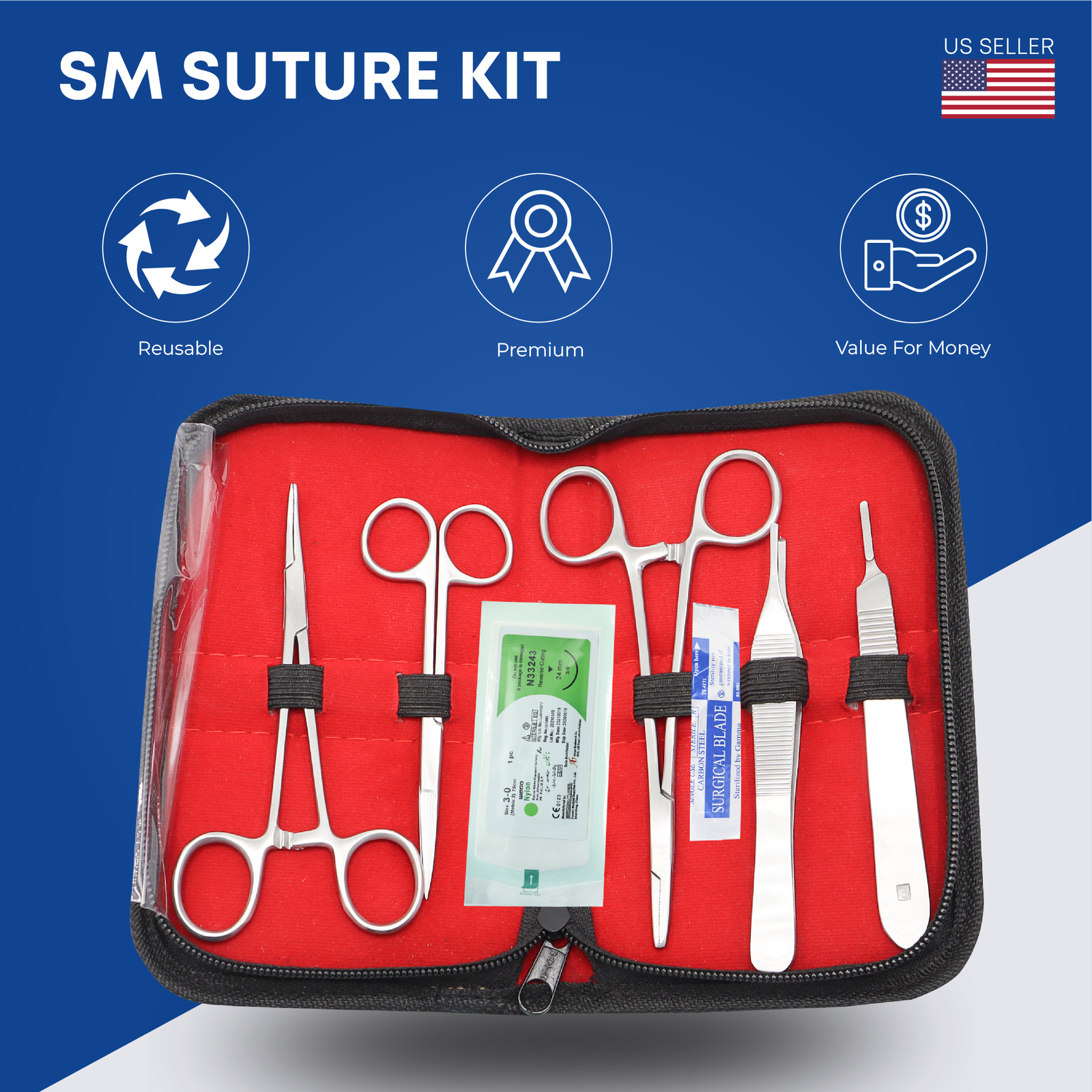 20 Pcs Suture Kit with Scissors Needles and Thread for Practice Student Training
