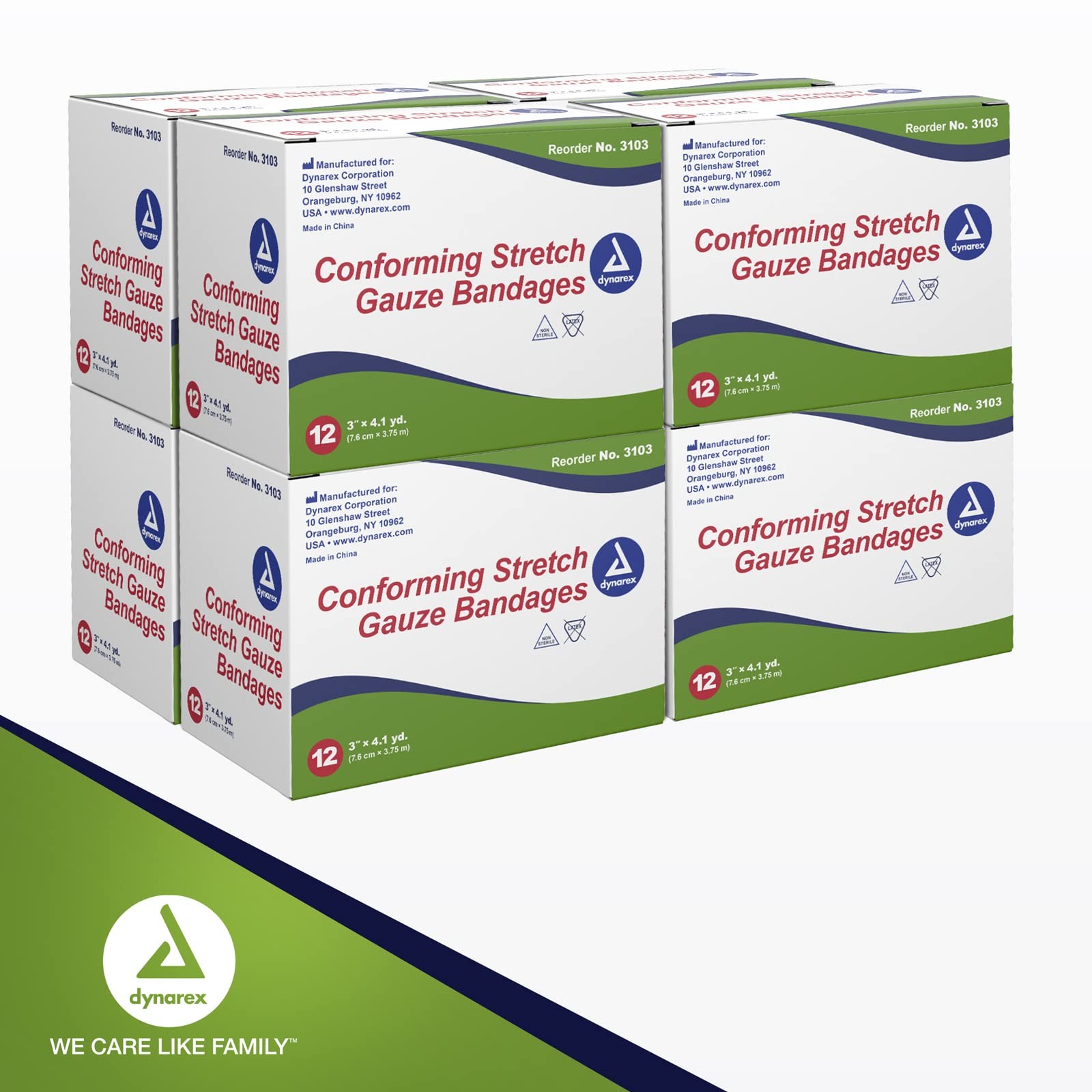 Dynarex Stretch Gauze Bandages, 3″ x 4.1 3 Inch X 4-1/10 Yard ( 96 ct), White