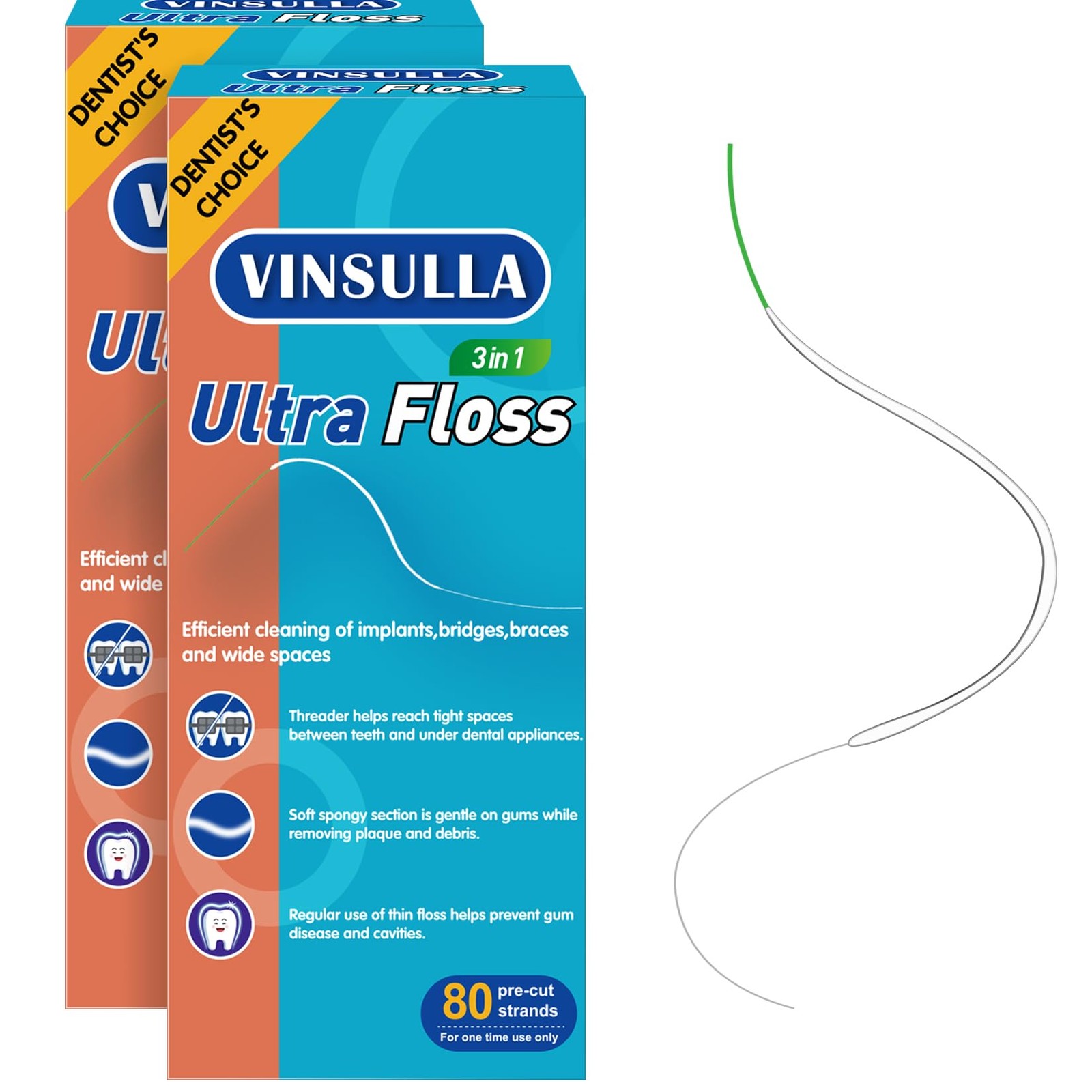 Dental Floss for Braces, Threaders 80 Foot (Pack of 2), White