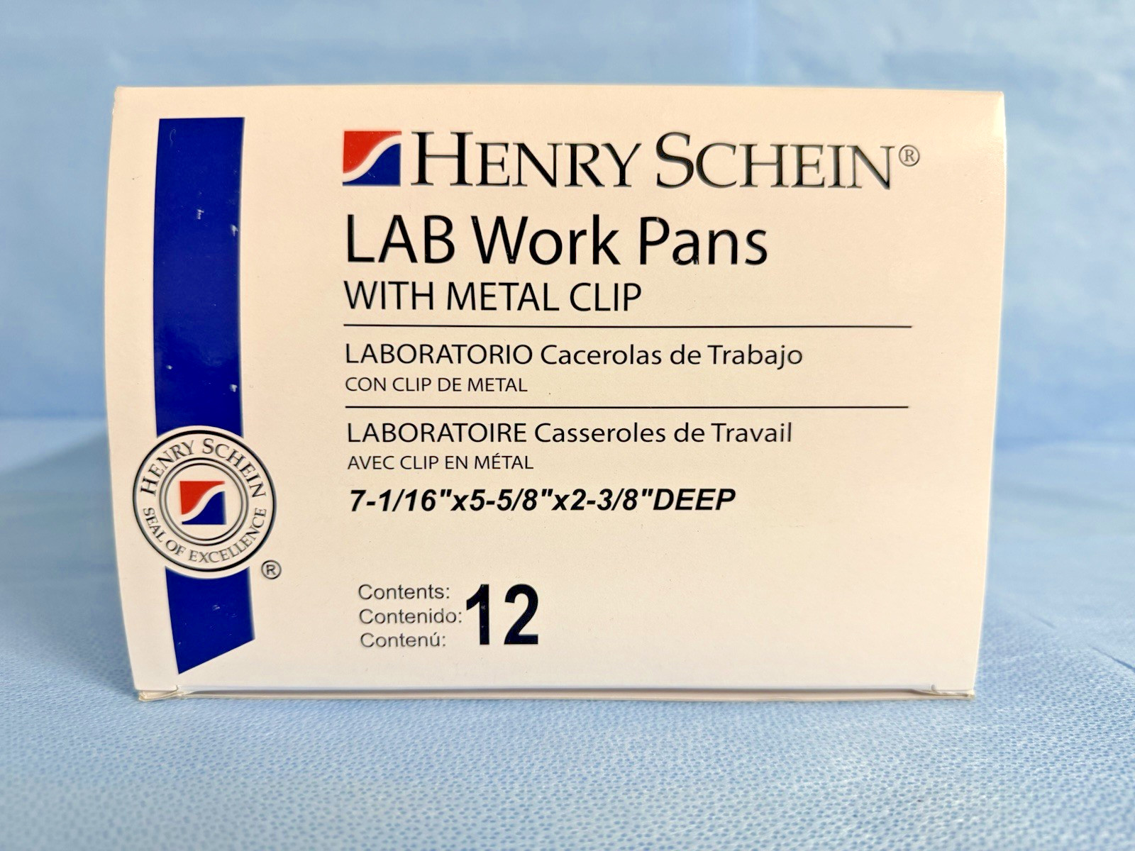 HENRY SCHEIN Lab Pans Medium with metal clip7 1/16″x5⅝” x 2⅜”D,Box of 12Work Pan