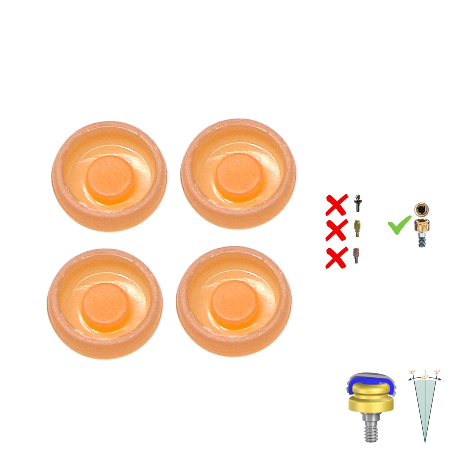 Zest LOCATOR Male Cap Standard Light Inserts 2.4 lbs 4pcs Fit Dental overdenture