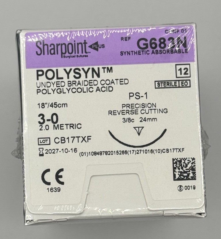 Sharpoint Polysyn 3-0 Absorbable Sutures PS-1 18” Box of 12 Unopened Corza