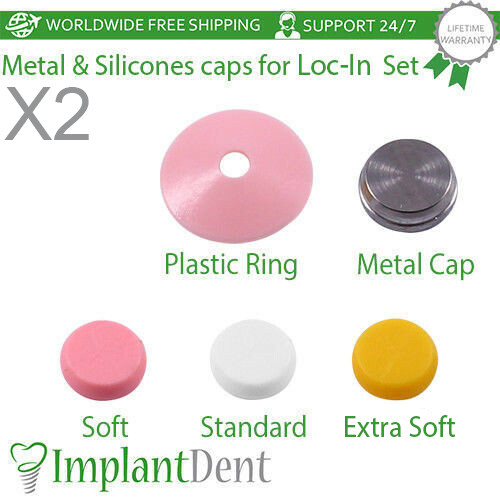 2x Metal & Silicones Cap Insert For Loc In Abutment Attachment Dental