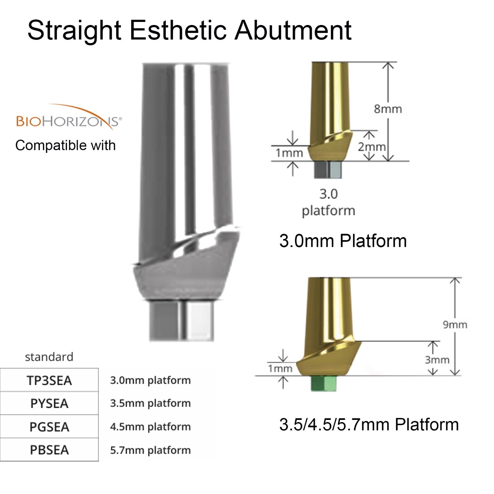 Dental Straight/Angled Esthetic Abutment Fits BioHorizons 3.0/3.5/4.5/5.7mm Plat
