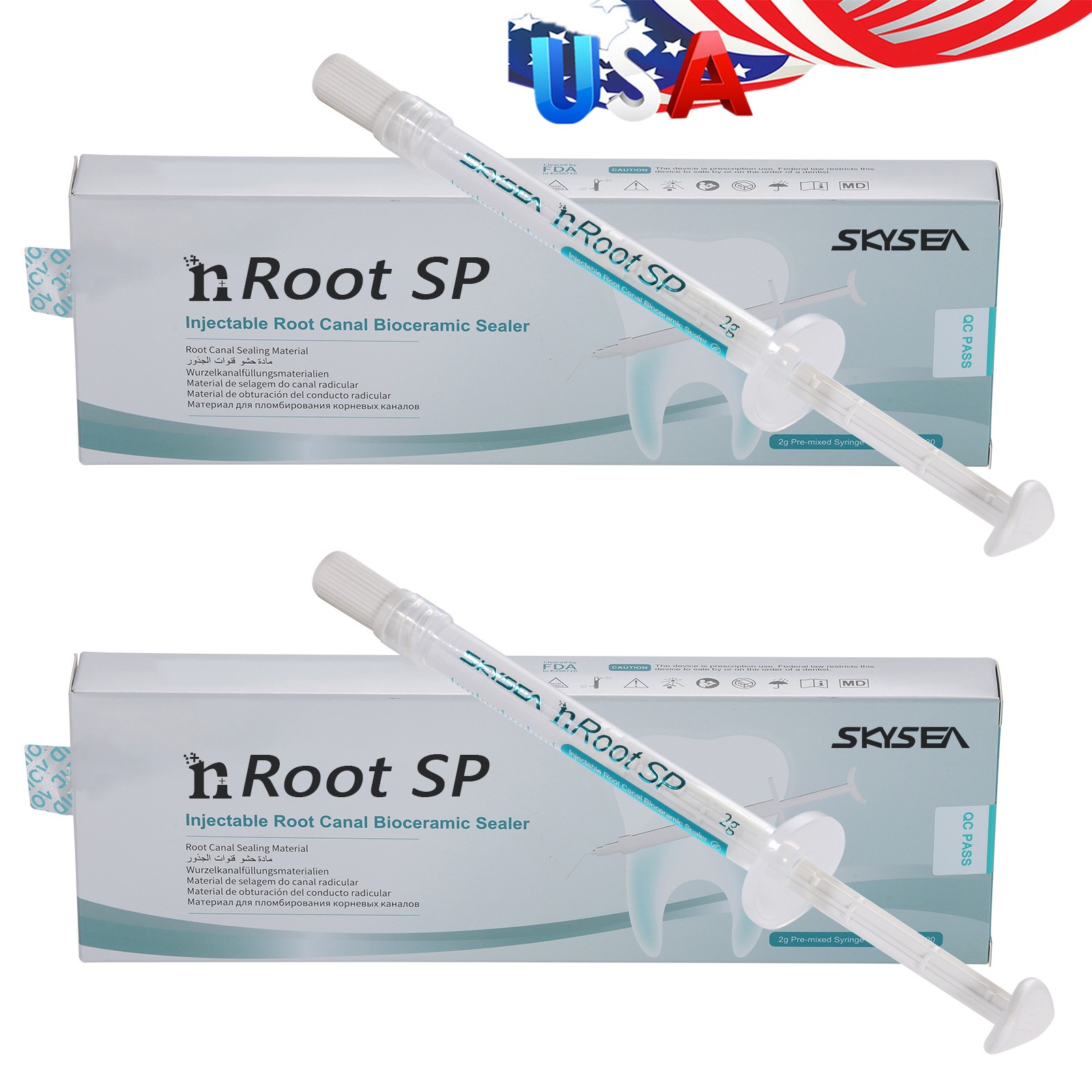 2 x Dental nRoot SP Injectable Root Canal Bioceramic Sealer 2g Syringe + 20 Tips