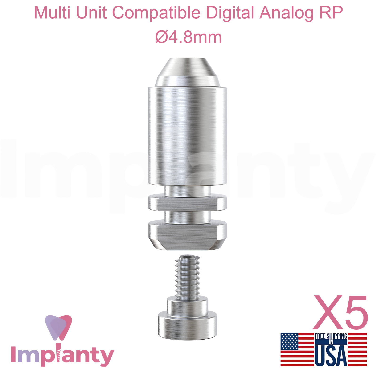 5x Multi Unit Dental Prosthetic Compatible Digital Analog RP Ø4.8mm Replica