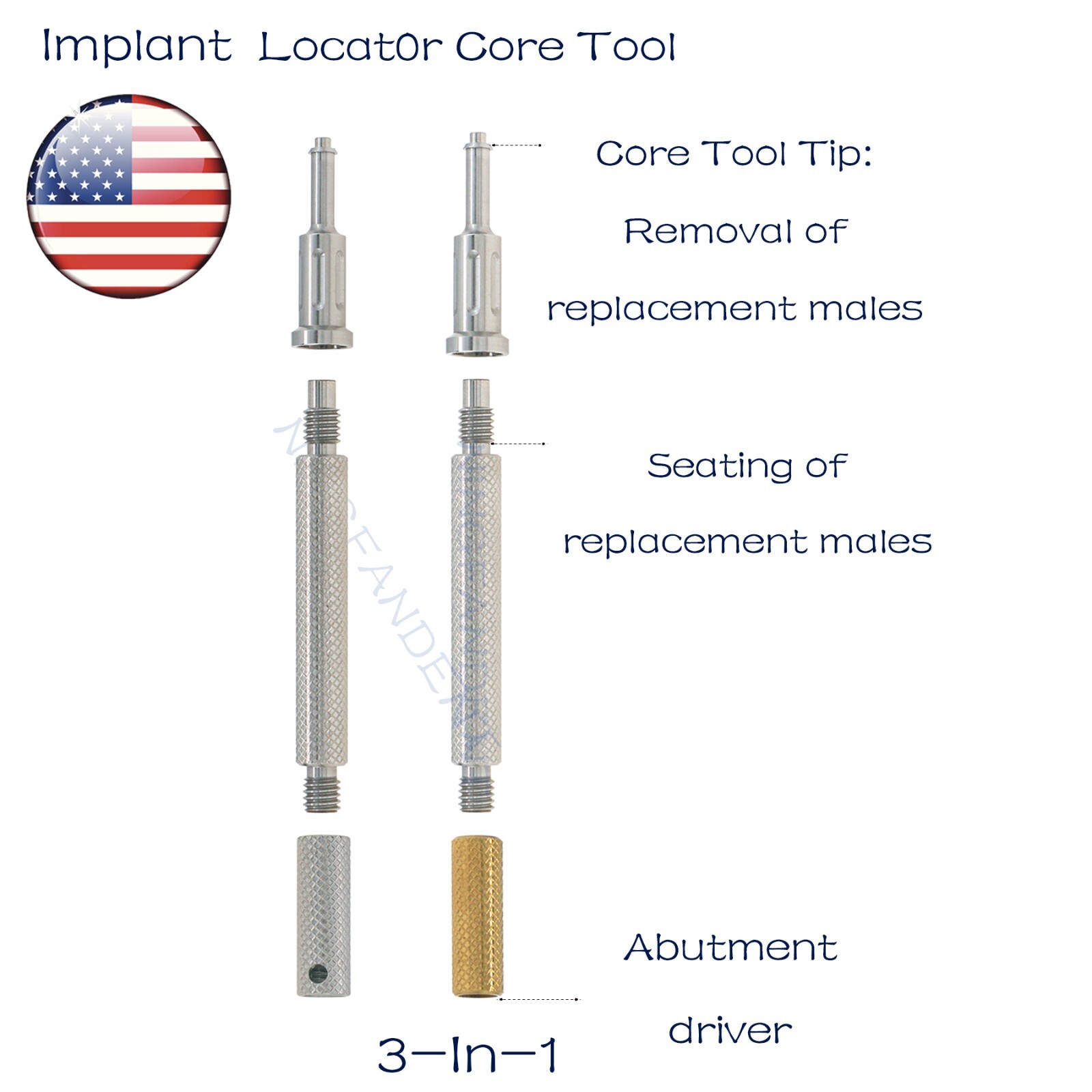 US Dental Locat0r 3-In-1 Tool,For Insertion Extraction Implant Overdenture Caps