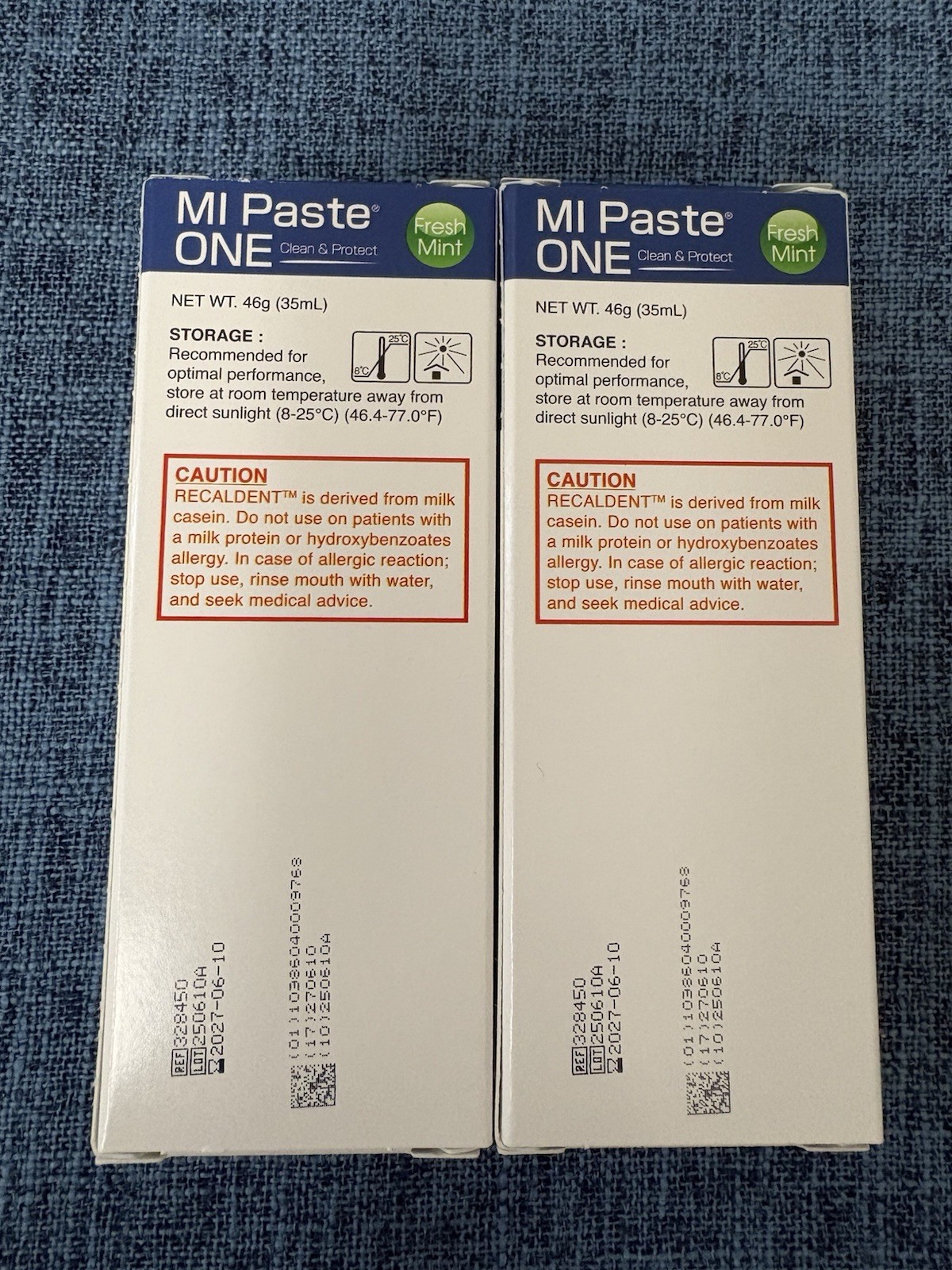 2 Pack MI Paste® ONE Fresh Mint Anti-cavity Toothpaste w/ RECALDENT™. 40g/pk