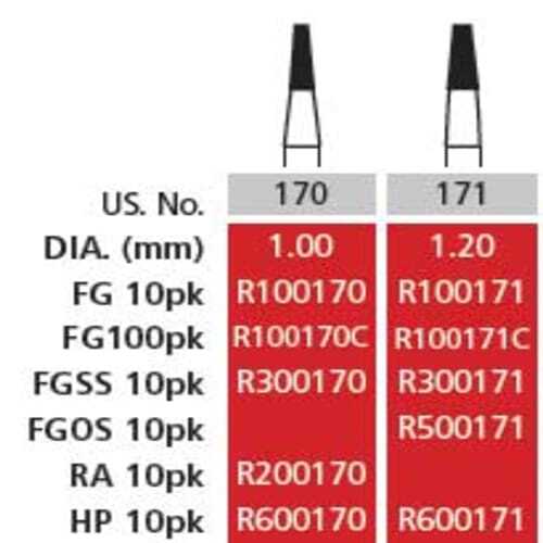Alpen FG #170 Taper Fissure Carbide Bur, Pack of 10
