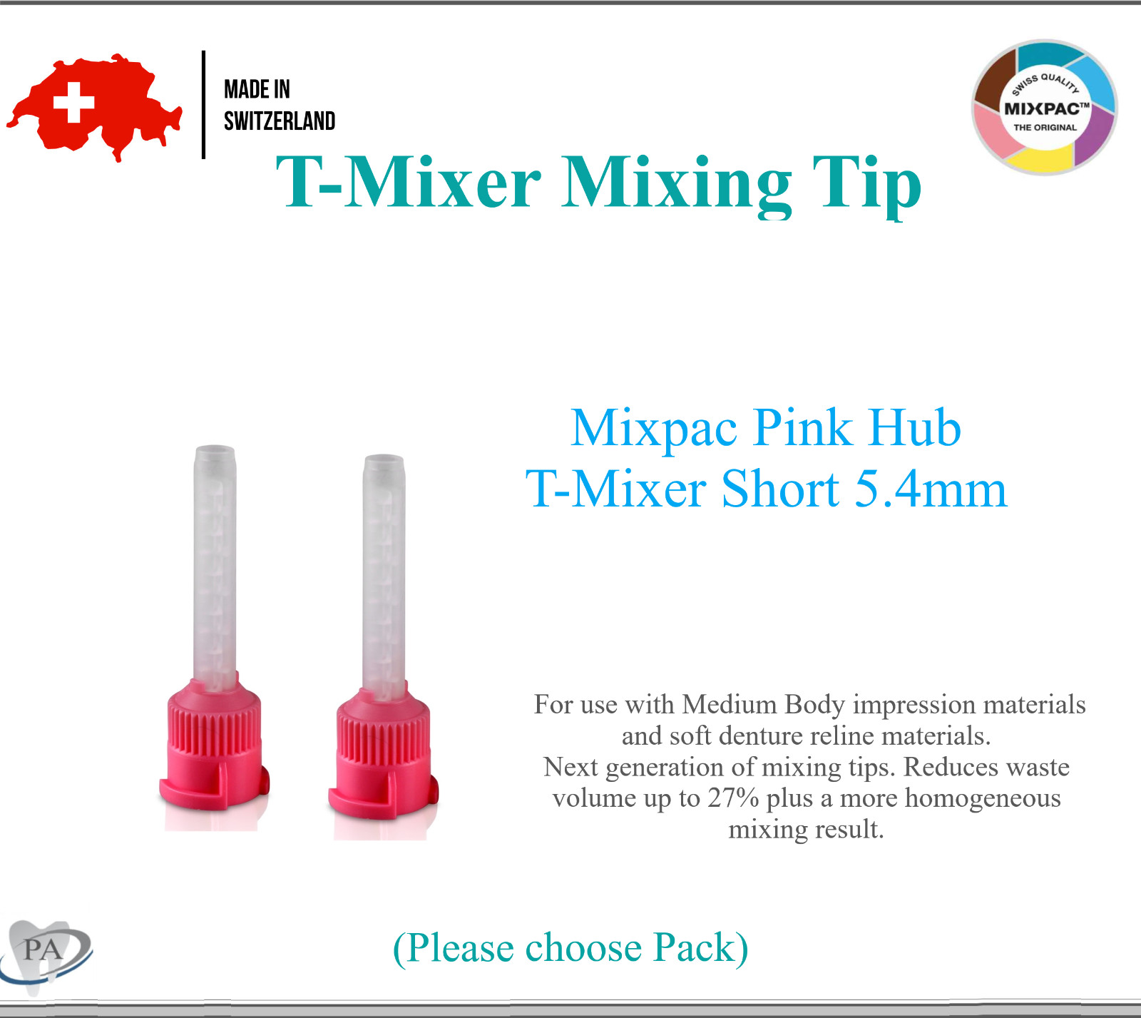 Dental Teal T-Saver Mix Tip 6.5mm. VPS Impression HP MIxing Tips Yelllow Short