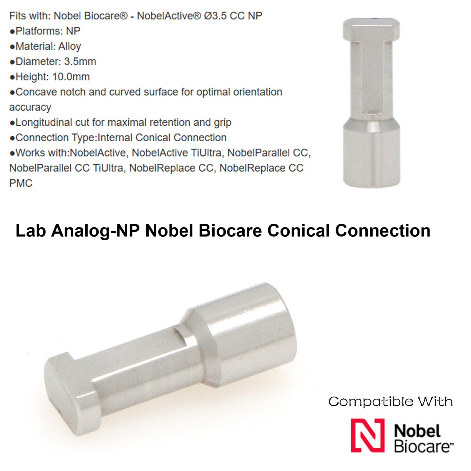 Nobel Biocare Active NP/RP Conical Connection Dental Laboranalog Implant Analog