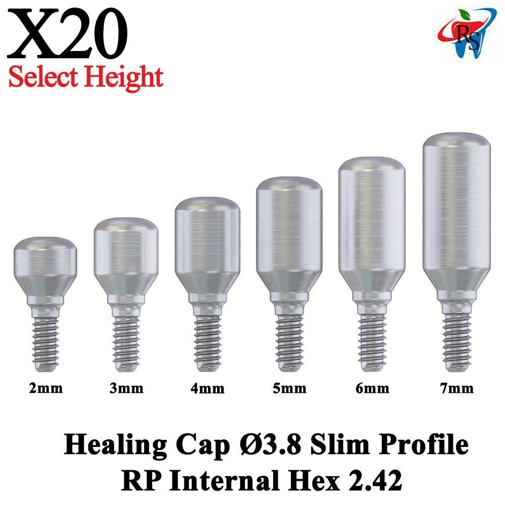20pcs Dental Prosthetic Healing Cap Adapter Head RP Ø3.8 Int Hex 2.42 Titanium