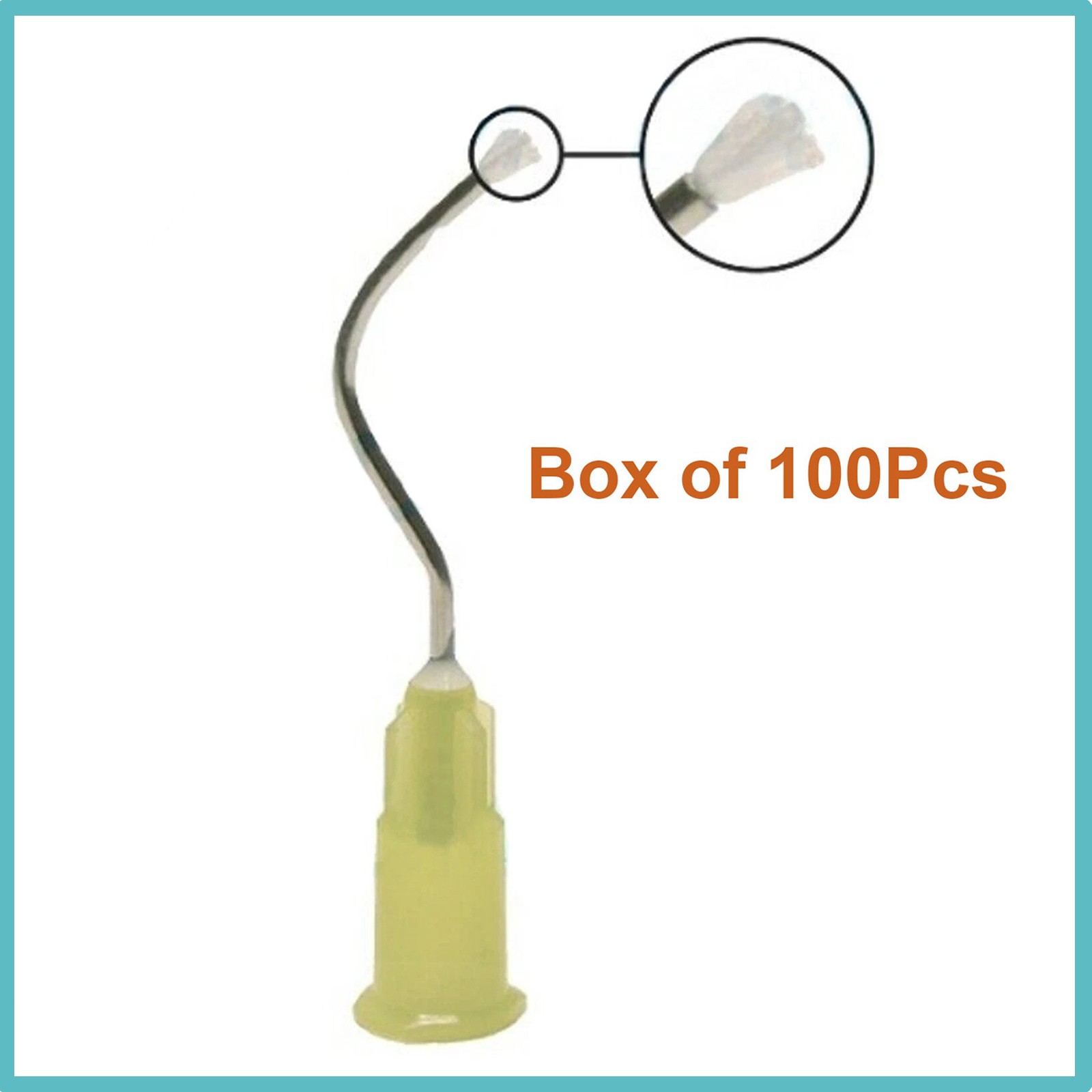 Dental Delivery Tip Prebent Metal Infusor Tip Brush Padded End 19G Yellow 100pk