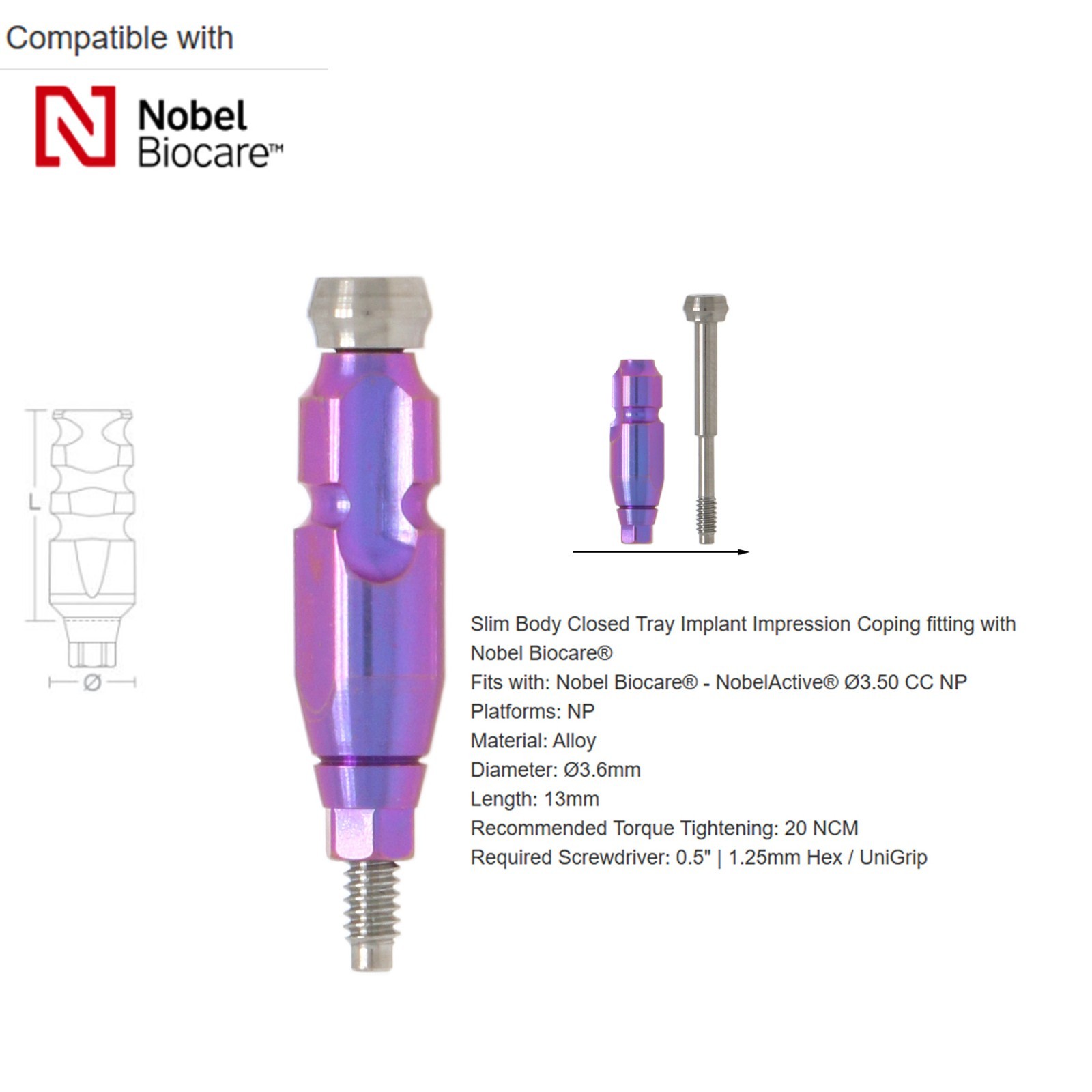 Nobel Biocare Dental impression coping Open Closed tray For NP/RP Conical Conn