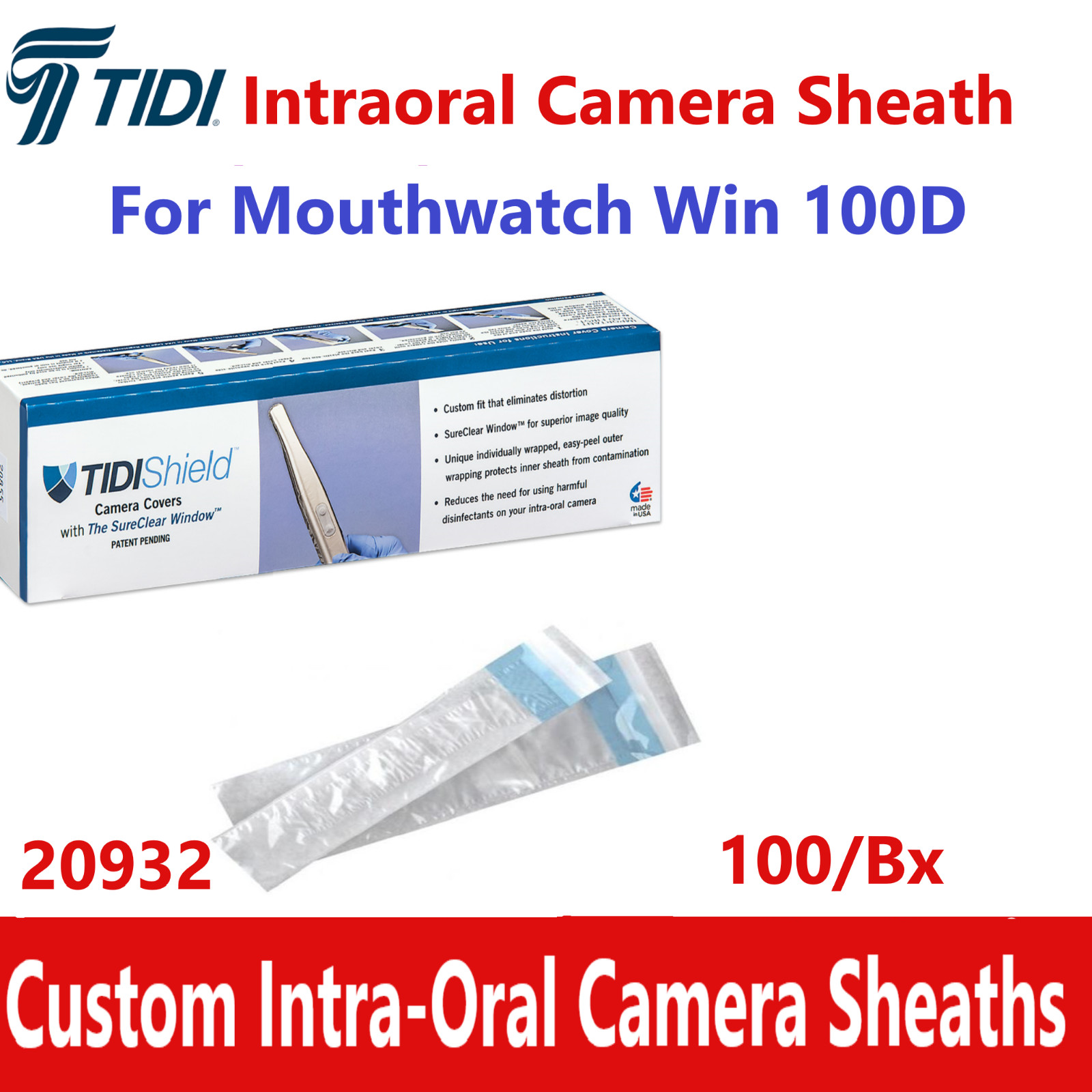 Dental TiDi Intra-Oral Camera Sheath Covers Model WIN 100D, Win US Tech, 100/Box