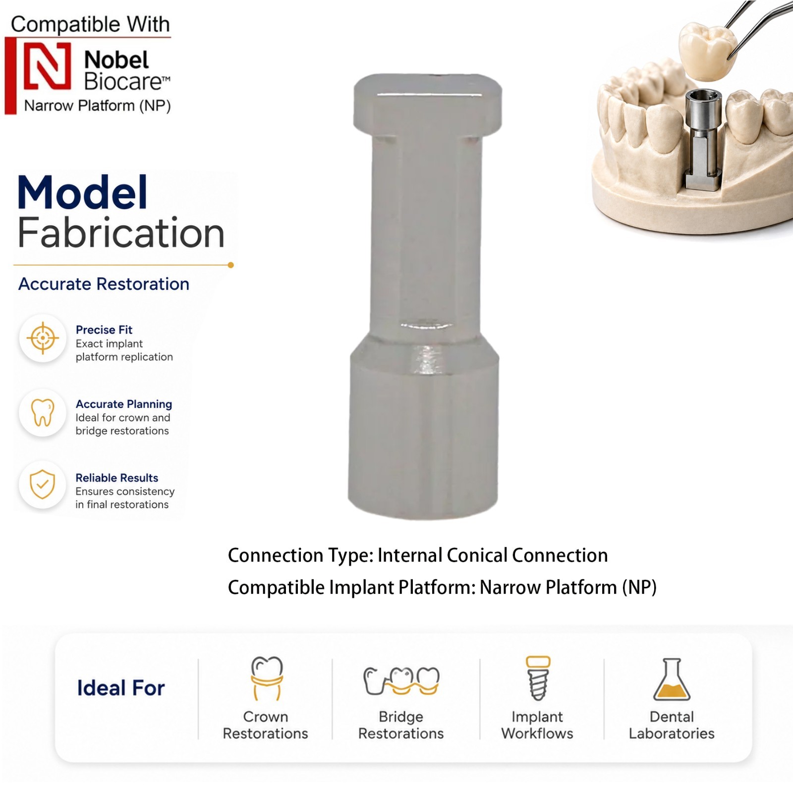 US Titanium Fit Nobel Biocare NP RP Conical Implant Lab Analog Replica 5Pcs/Pack