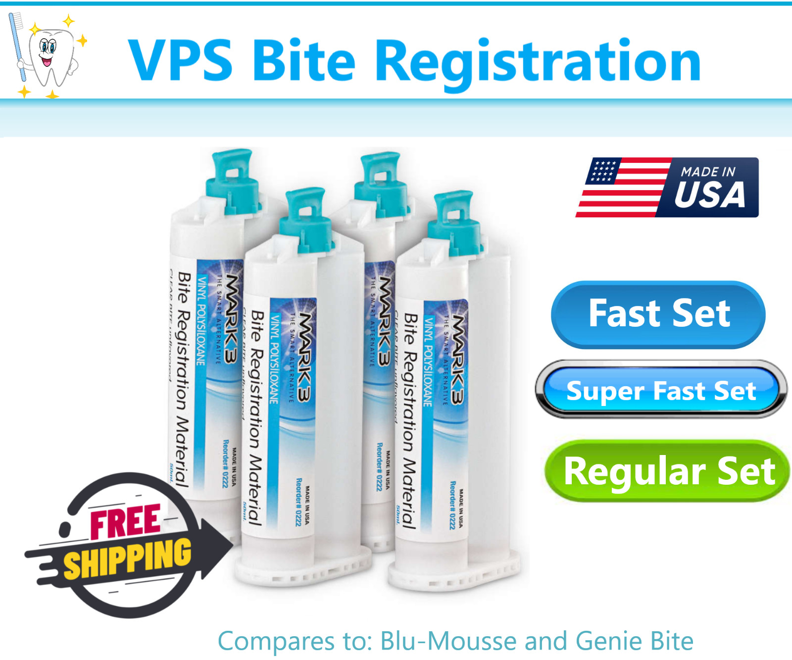 Dental VPS Impression Material Bite Registration FAST or REGULAR Set, Mark3 USA
