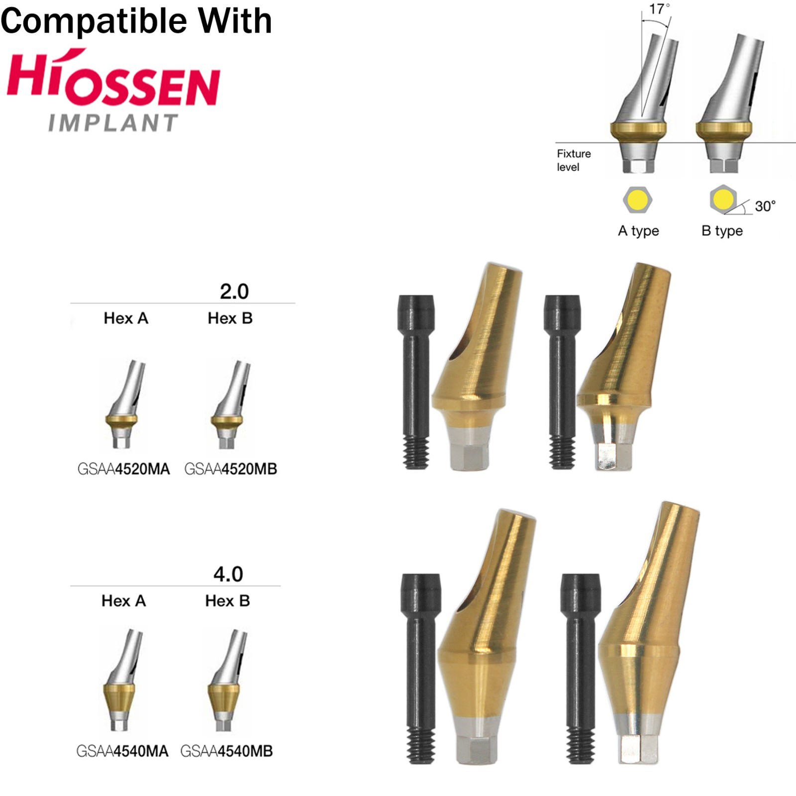 US Dental 17° Angled Anatomic Abutment Mini Ø4.5mm Fit Hiossen Osstem TS