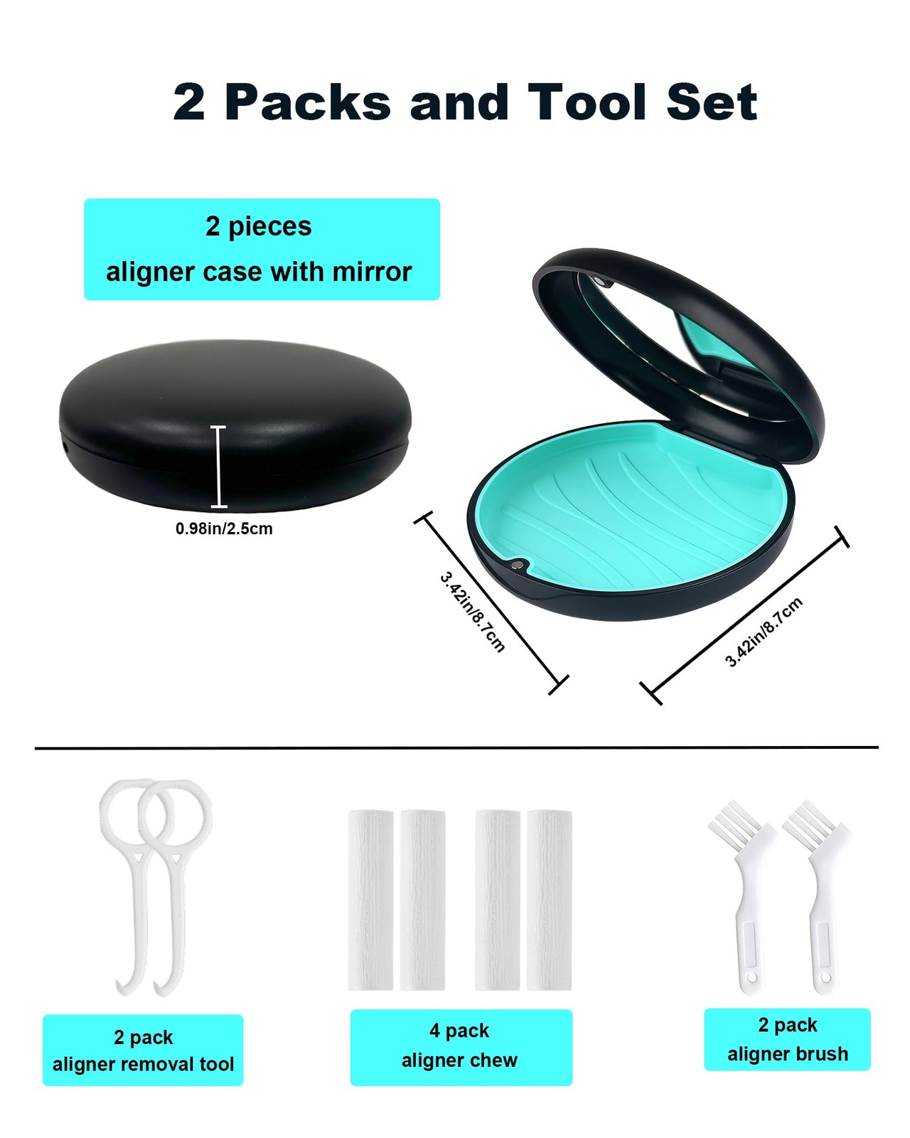ACSKD 2 Pack Retainer Case with Mirror Kits, Black(Blue+Cyan Silicone)